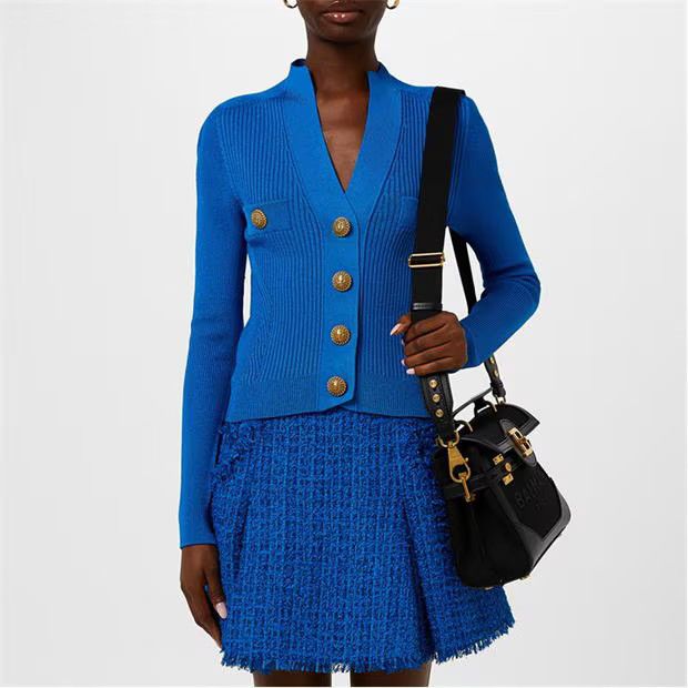 Balmain o1g2r1mq0924 Button Knit Cardigan in Blue Size L / US 10 / IT 46 - 3 Thumbnail