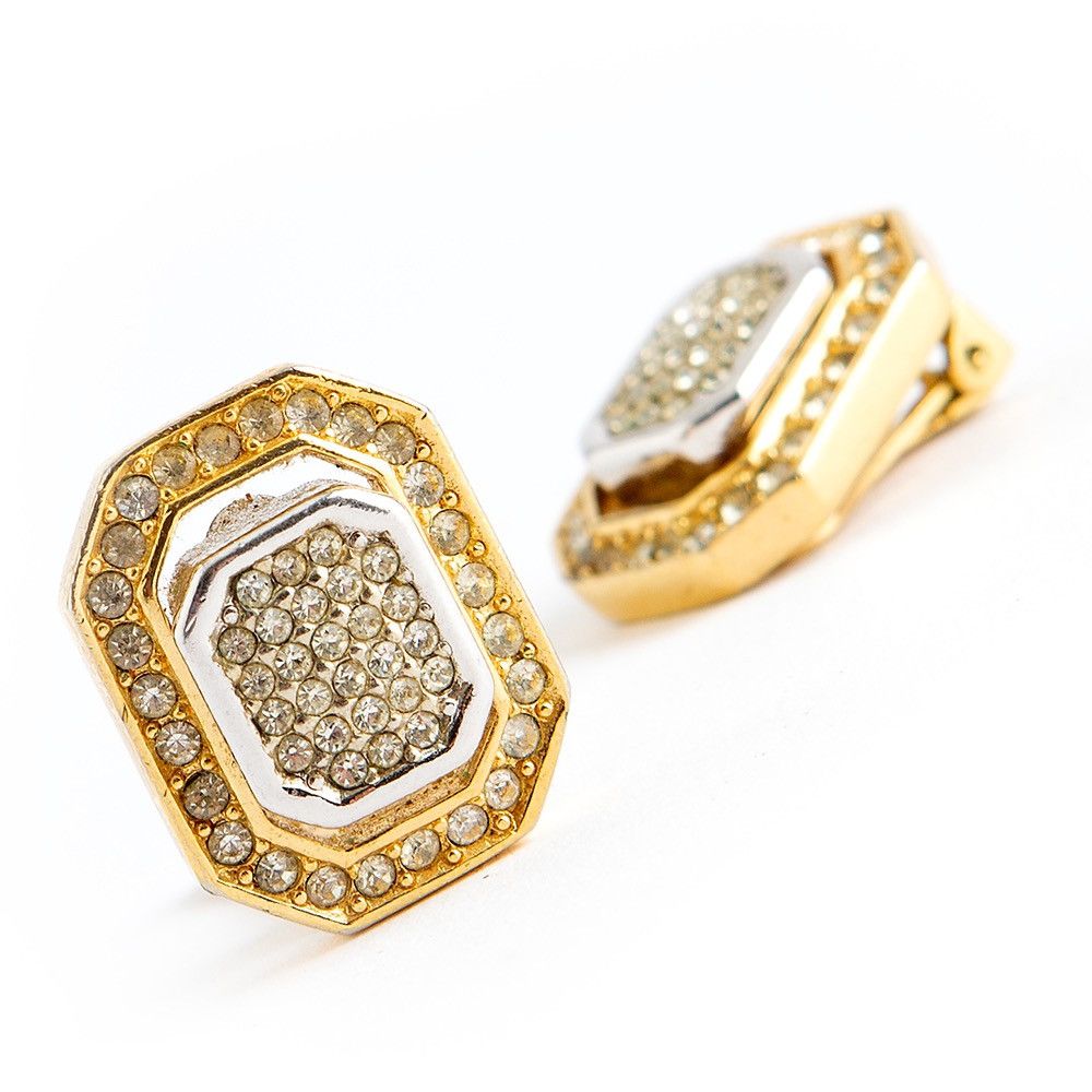Vintage Christian Dior Clip on Earrings Gold Tone rectangle