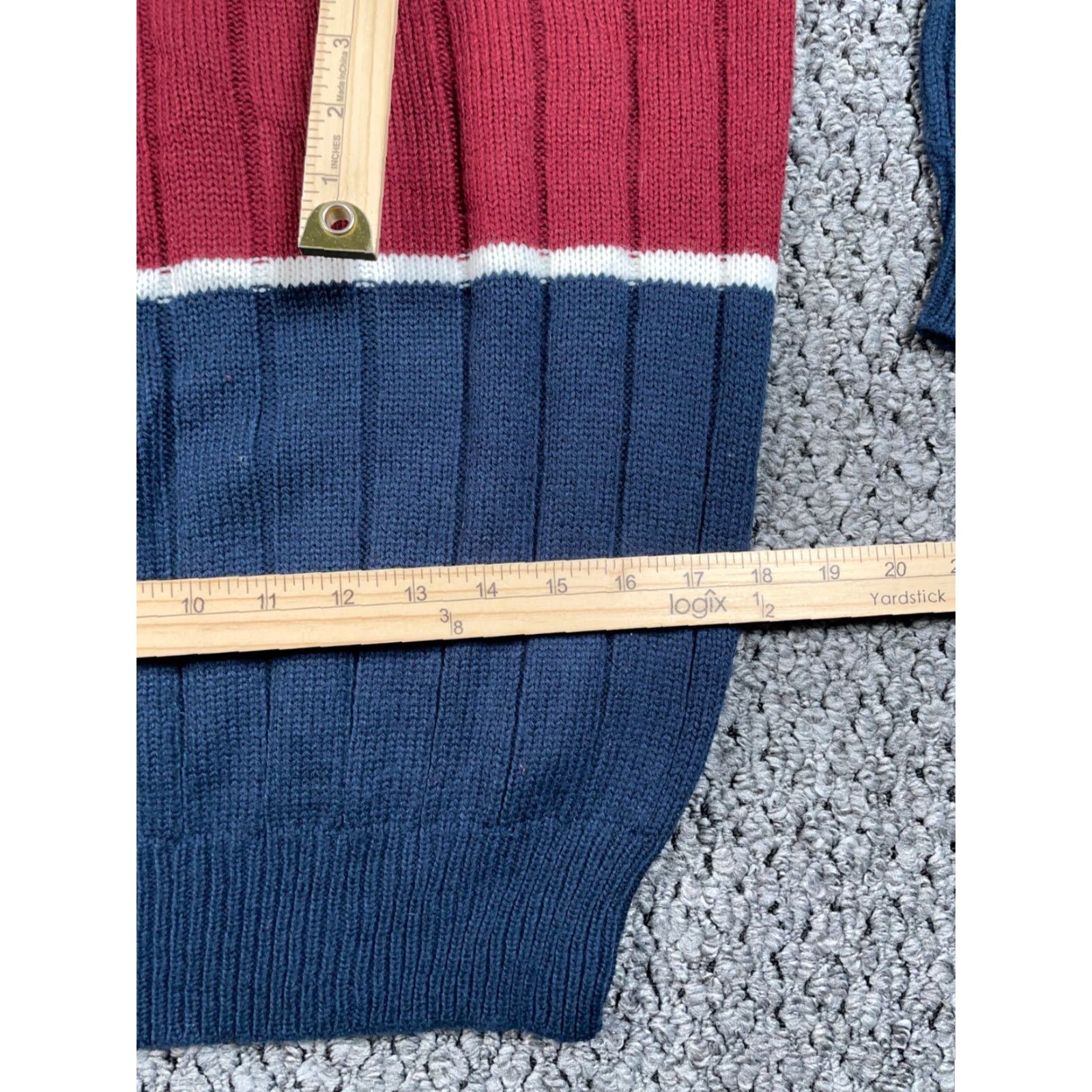 Vintage VTG 90s Striped Pattern Sweater Adult Medium (Large Tag) Blue Red Ribbed Knit Puritan Men Pullover Crew Neck Long Sleeve Casual Classic Knit Jumpers Size US M / EU 48-50 / 2 - 7 Thumbnail