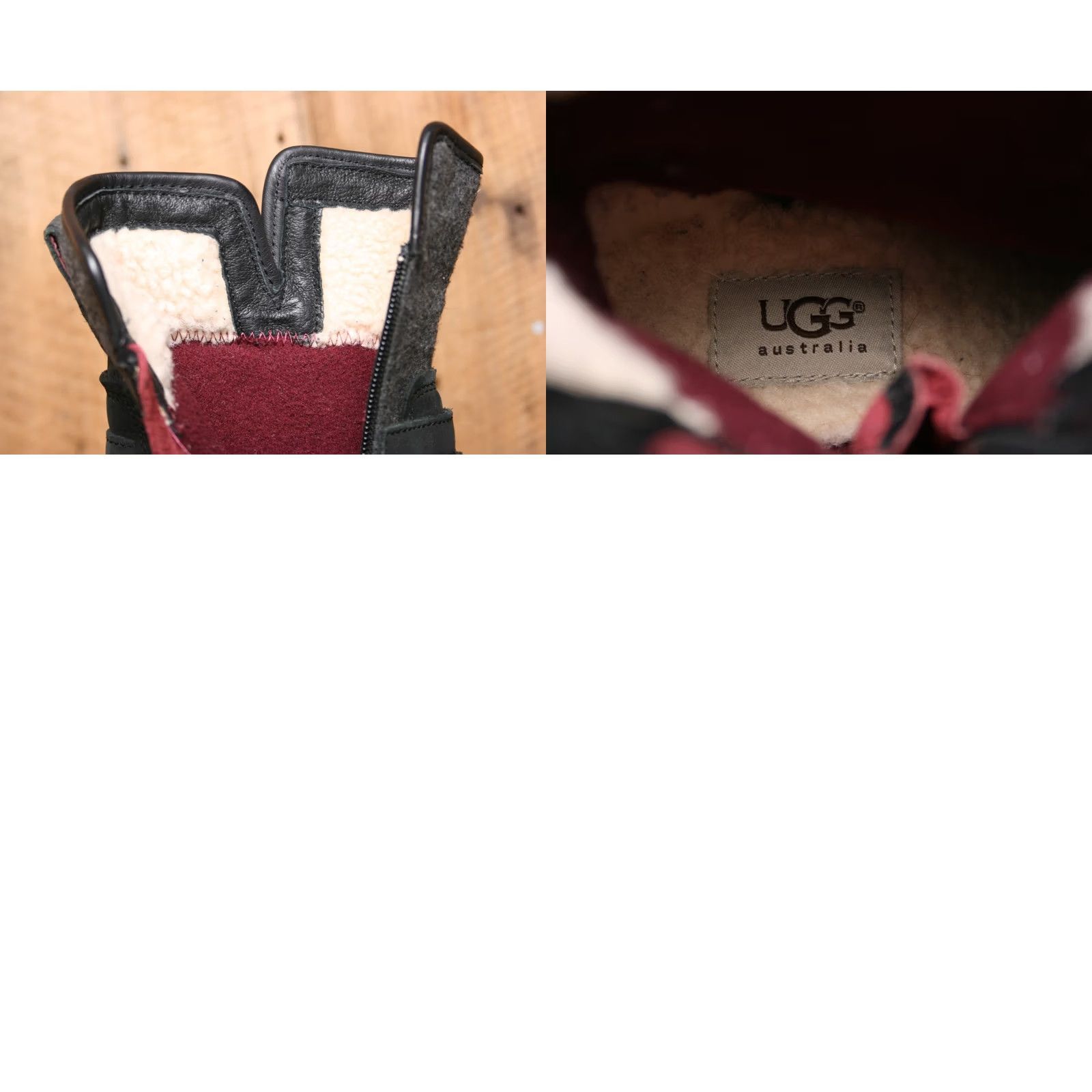 Ugg UGG Simmen's Black Oiled Leather & Gray Wool Blend Ankle Boots Women's Sz. 6 Bootie Size US 5 / IT 35 - 9 Thumbnail