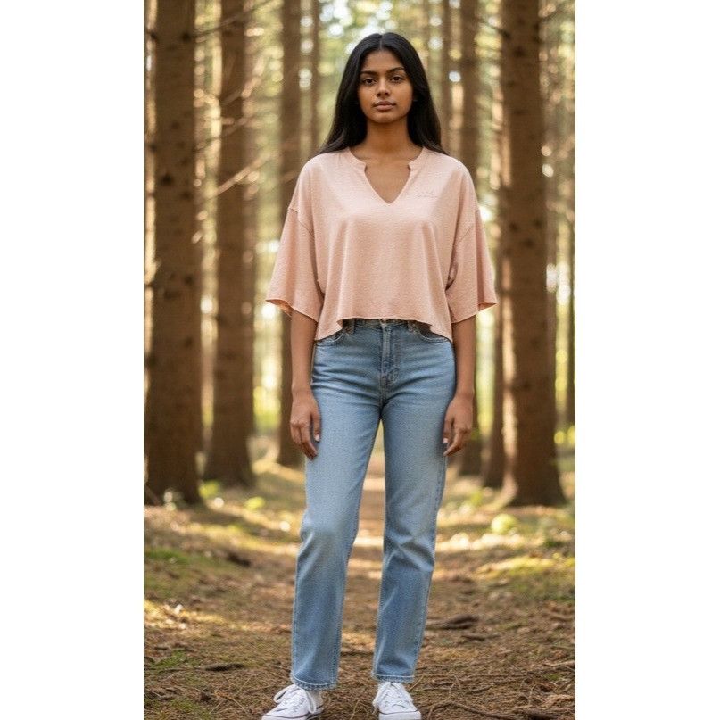 Other Flirtitude Terra Split Neck, Raw Hemline Cropped Tee, Blush, Size XS / US 0-2 / IT 36-38 - 2 Thumbnail
