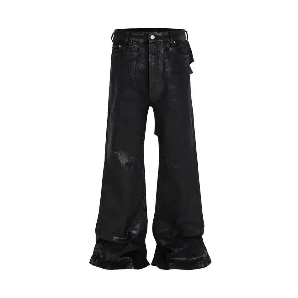 Streetwear Wax Leather Stretch Hombre Baggy Flare Pants