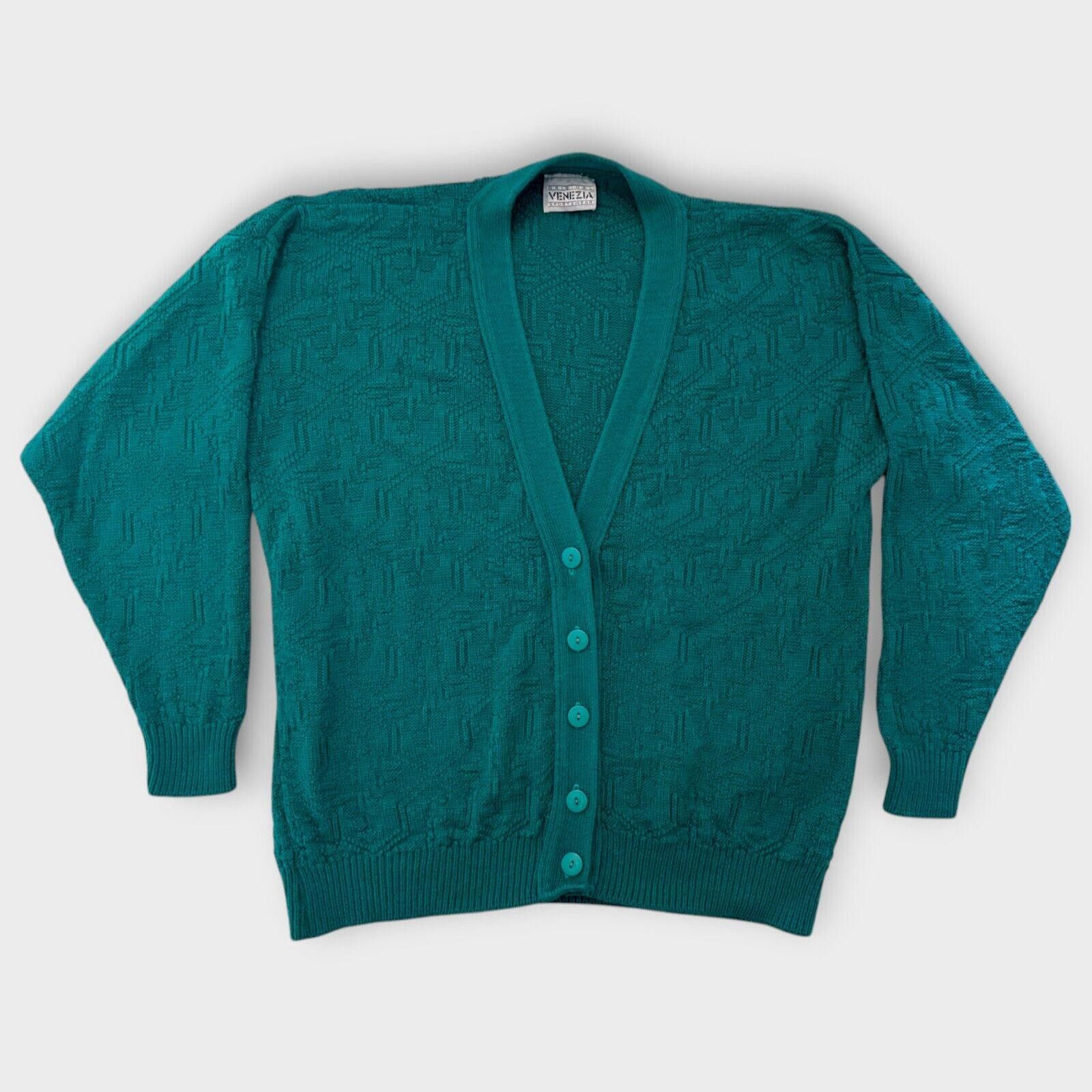 Designer Vintage Blueish Green 90s Knit Sweater Cardigan USA Size L / US 10 / IT 46 - 3 Thumbnail