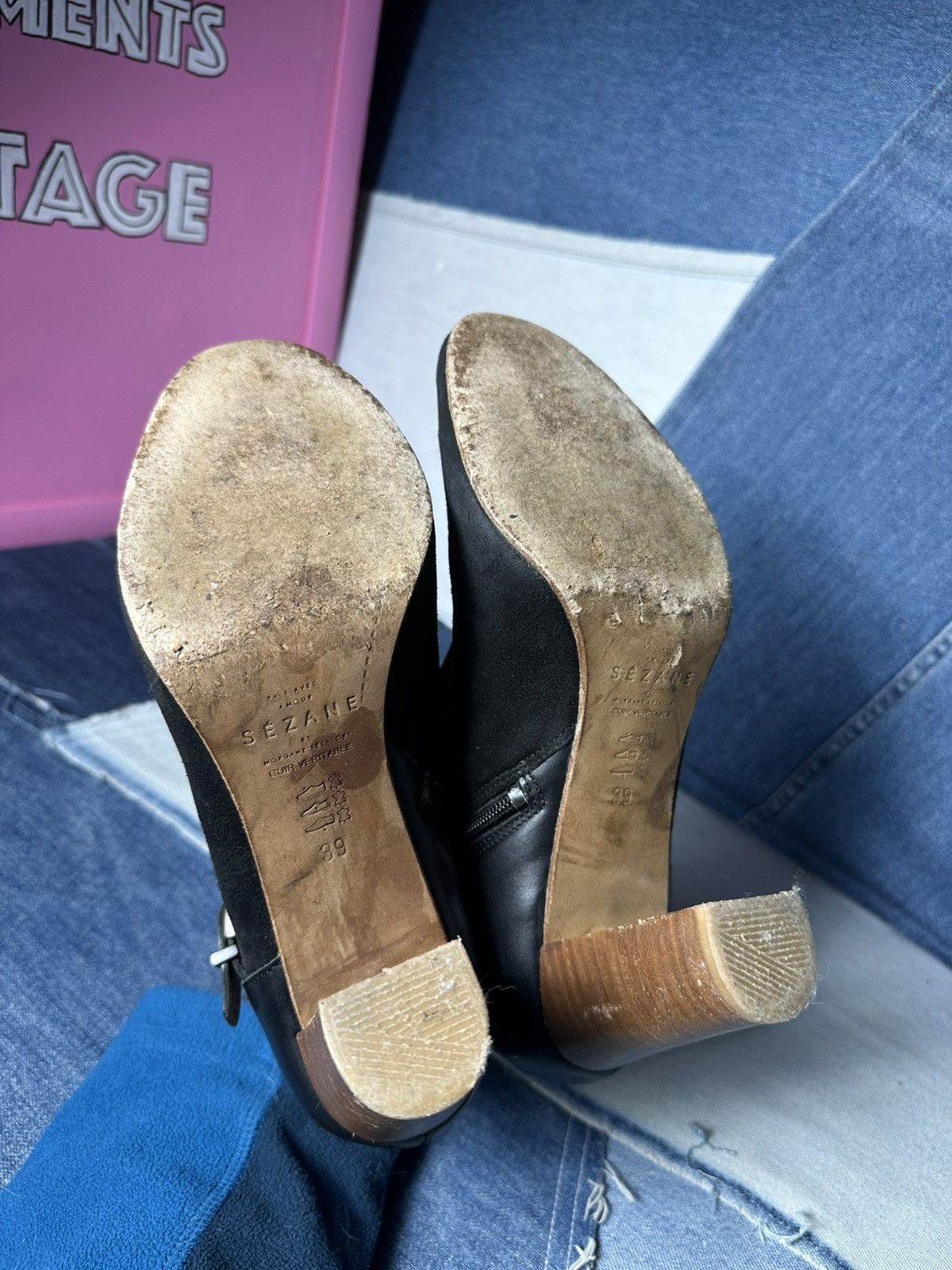 Sezane Sezane Ankle Boots Suede Leather Block Heels Buckle Strap Size US 9 / IT 39 - 20 Thumbnail