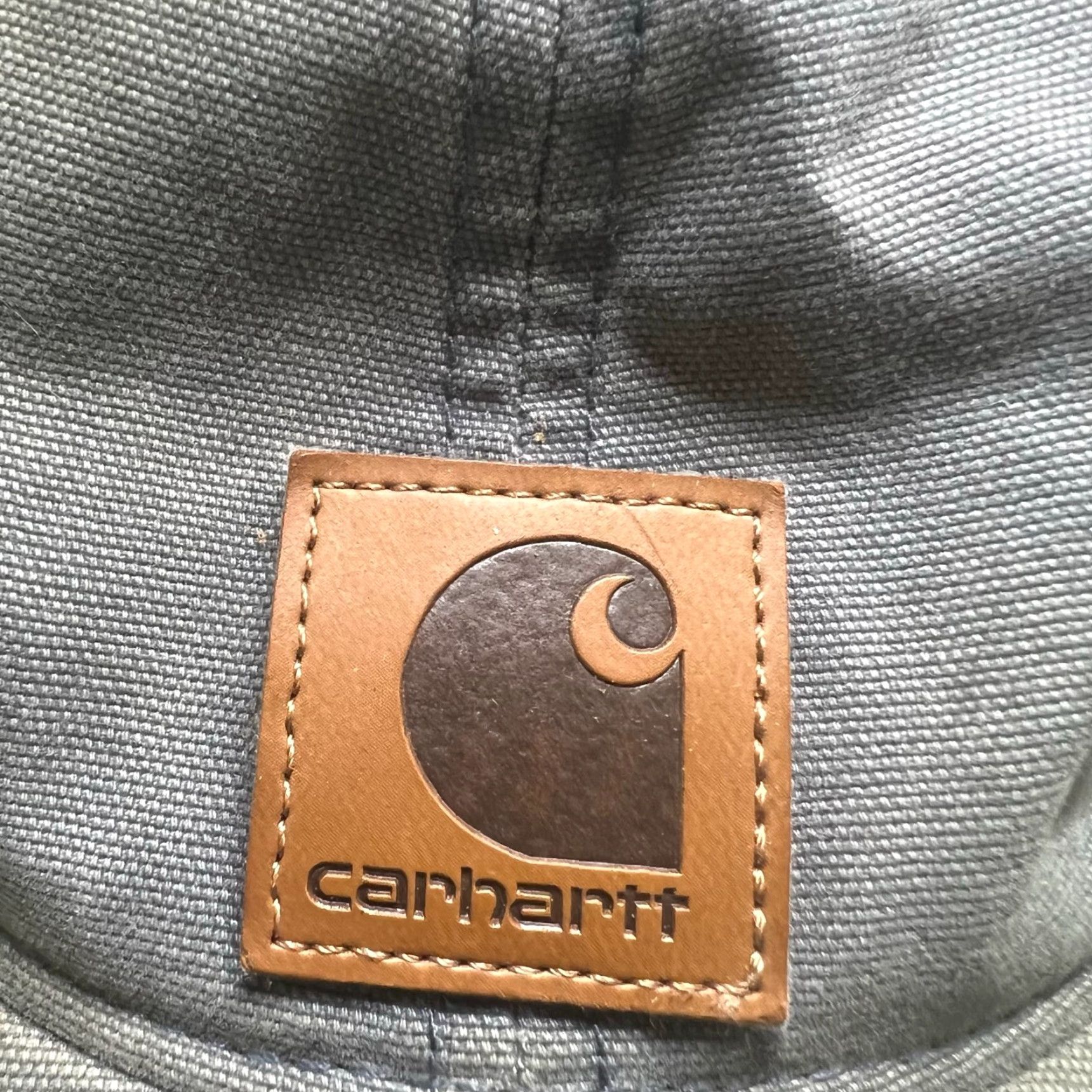 Carhartt VINTAGE? Wait no: Carhartt Leather Logo Strap Back Adjustable Cap Hat Men Gray Canvas Baseball Hat Mens Adjustable Carhartt Cap Size ONE SIZE - 2 Thumbnail