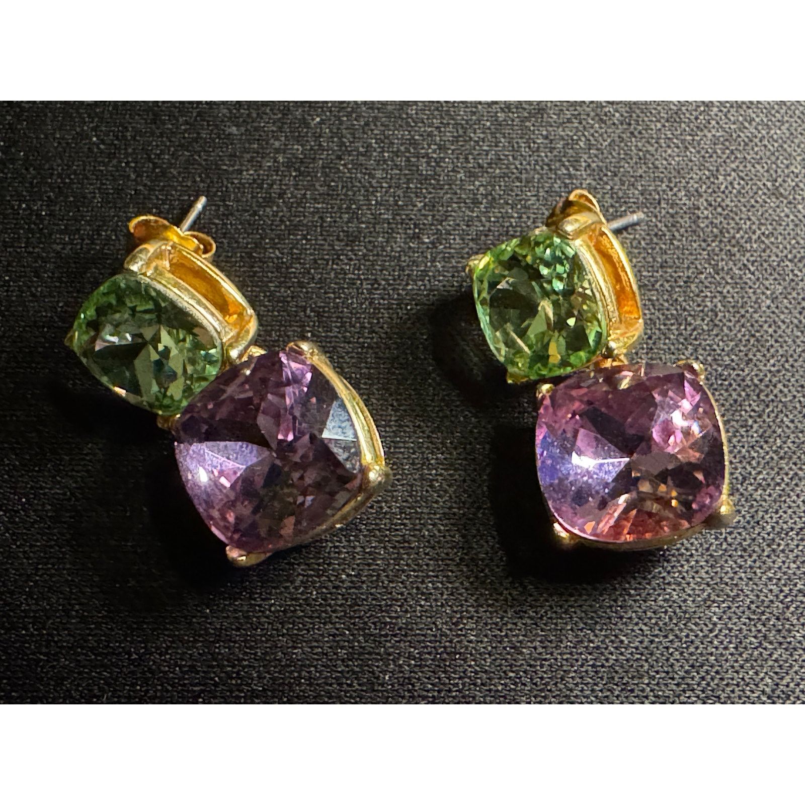 Kenneth Jay Lane 60's Kenneth Lane Pale Green Pale Purple Crystal Earrings Size ONE SIZE - 2 Thumbnail