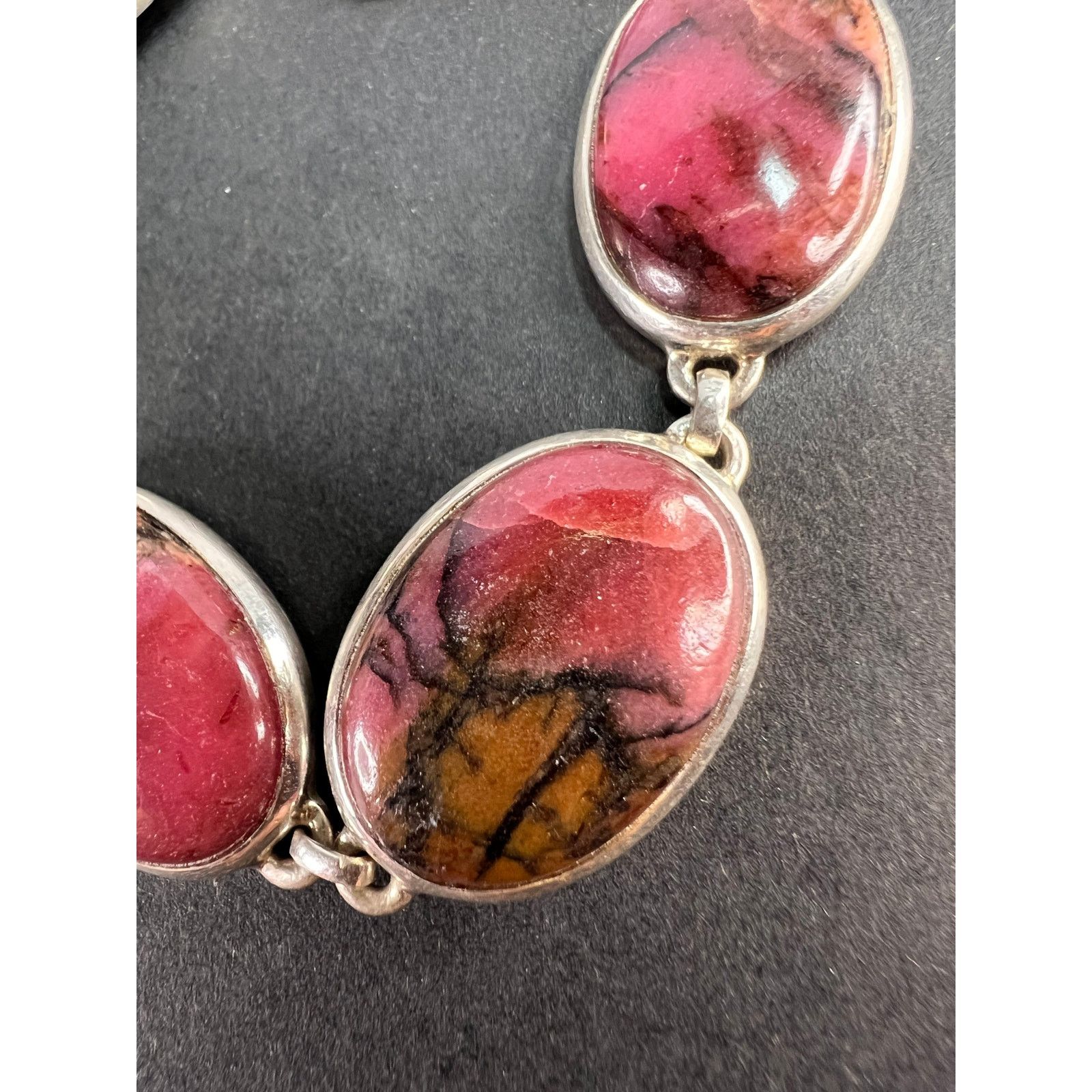 Other NEW Rhodonite sterling silver link bracelet 7.75 inch Size ONE SIZE - 3 Thumbnail