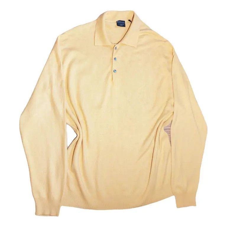 image of Vintage Silk Cashmere Sweater Light Yellow Lemon Luxury, Men's (Size Large)