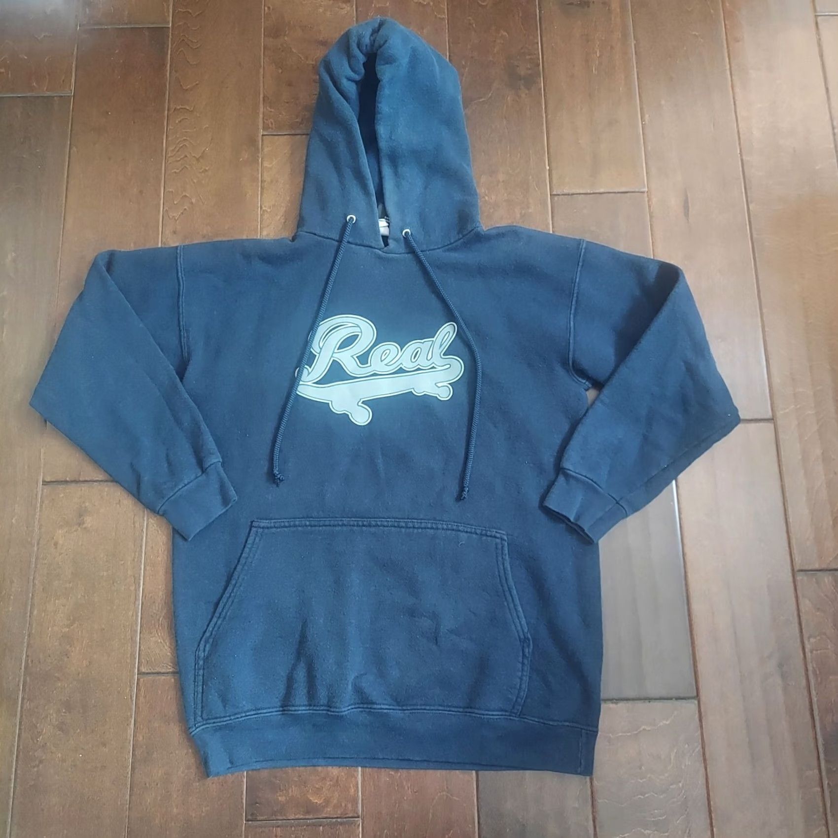 Vintage VINTAGE Real Skateboard Hoodie Navy Blue Drawstring Pocket Logo - Size S - Men - Regular - Winter Fall - Pullover Size US S / EU 44-46 / 1 - 2 Thumbnail