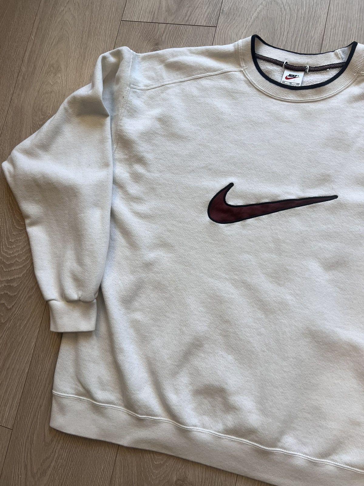 Nike × Vintage Vintage 90s Nike Big Swoosh Crew Sweatshirt Made In USA Rare Size US XL / EU 56 / 4 - 1 Thumbnail
