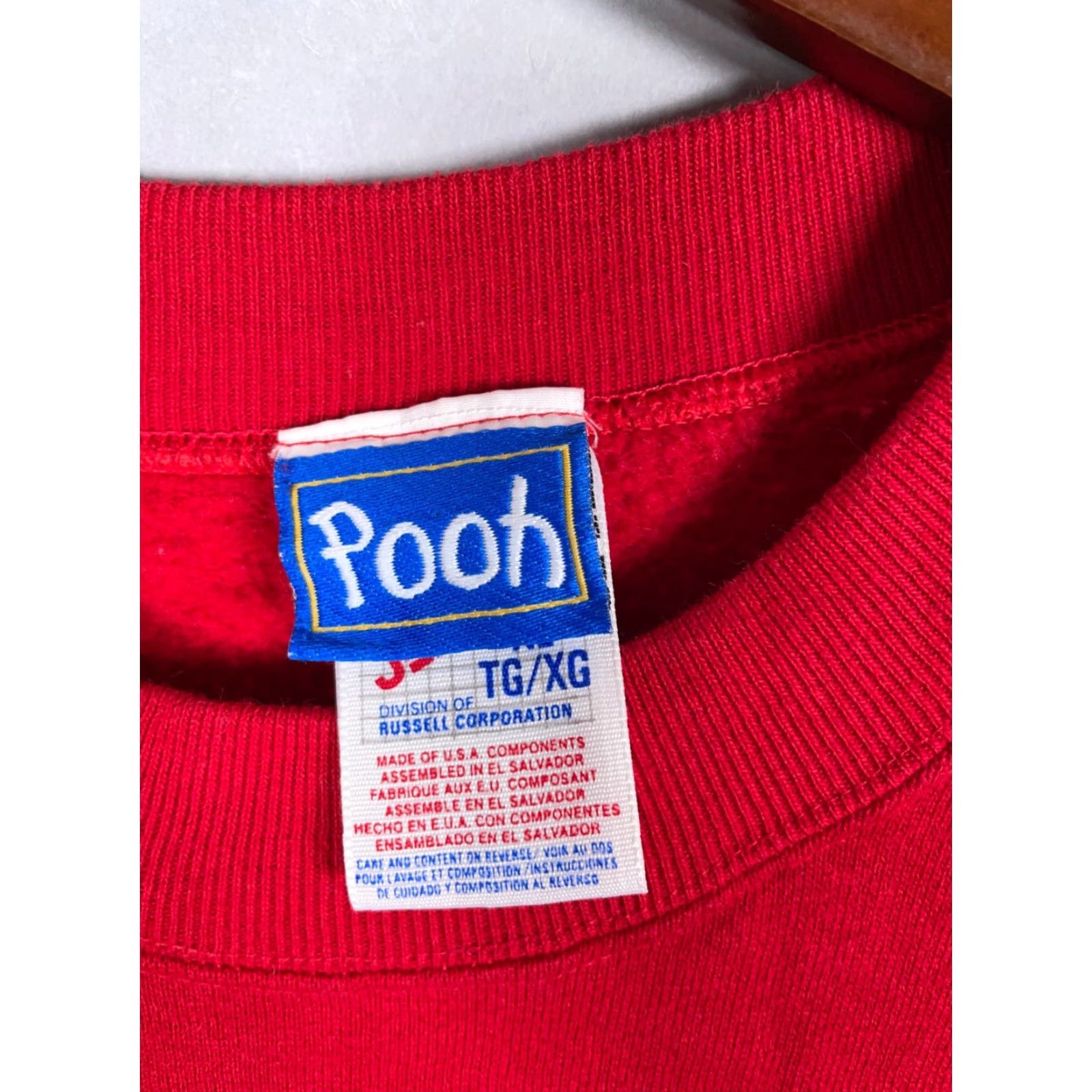 Jerzees VINTAGE Winnie The Pooh Sweatshirt Jerzees XL Red Embroidered Cotton Polyester Fleece Crew Neck Pullover Disney 90s Cartoon Womens Size XL / US 12-14 / IT 48-50 - 3 Thumbnail