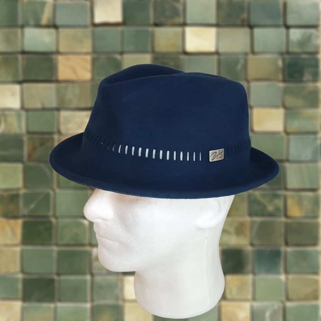 Vintage VINTAGE Bailys Of Hollywood Fedora Blue Felt 100% Wool L Mens Hipster Classic City Travel Size ONE SIZE - 1 Thumbnail