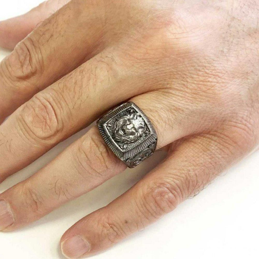 Designer Men's Viking Lion Head Totem Amulet Silver Ring - Size 8 Size ONE SIZE - 9 Thumbnail