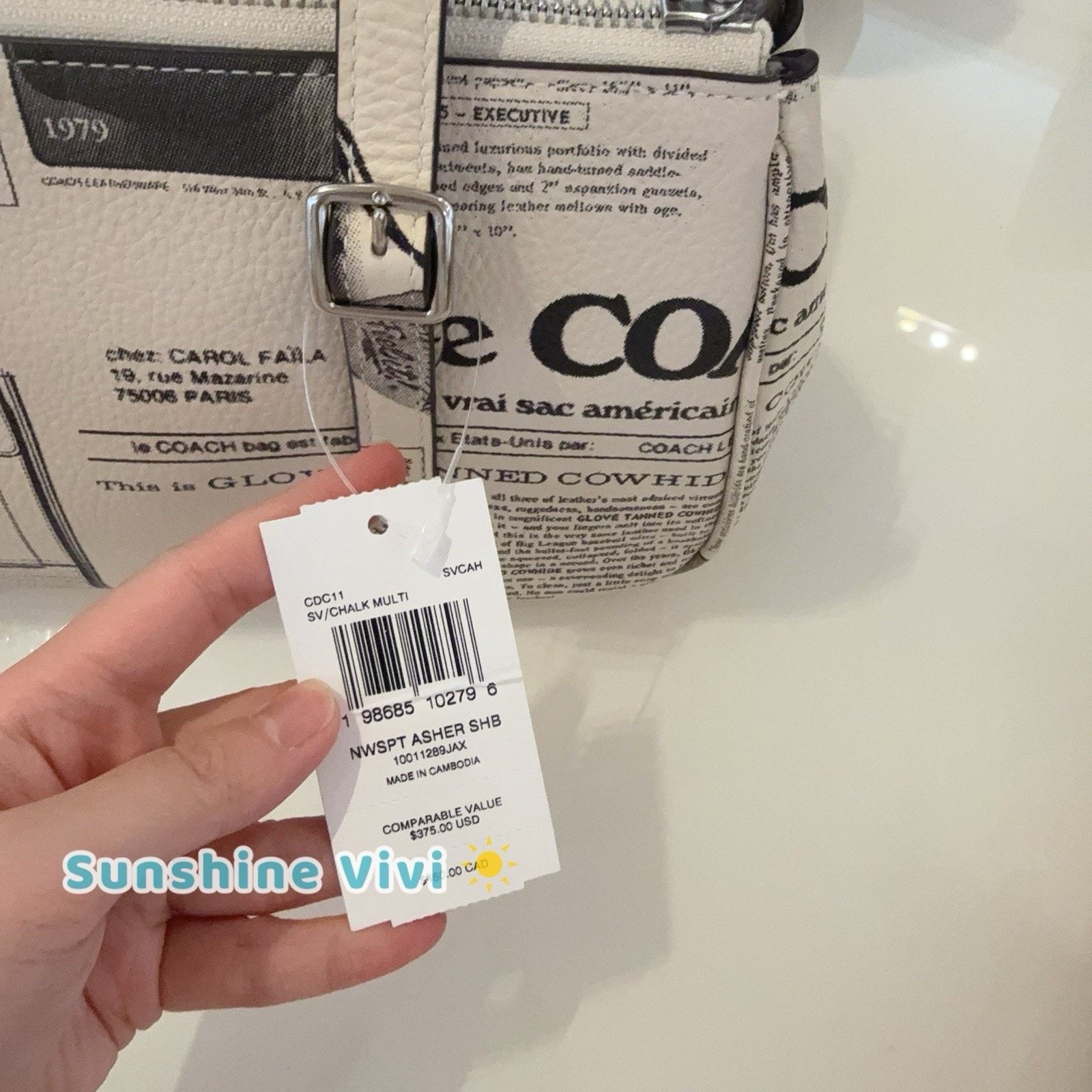 Coach NWT Coach Asher Shoulder Bag Newspaper Print CDC11 Chalk Size ONE SIZE - 5 Thumbnail