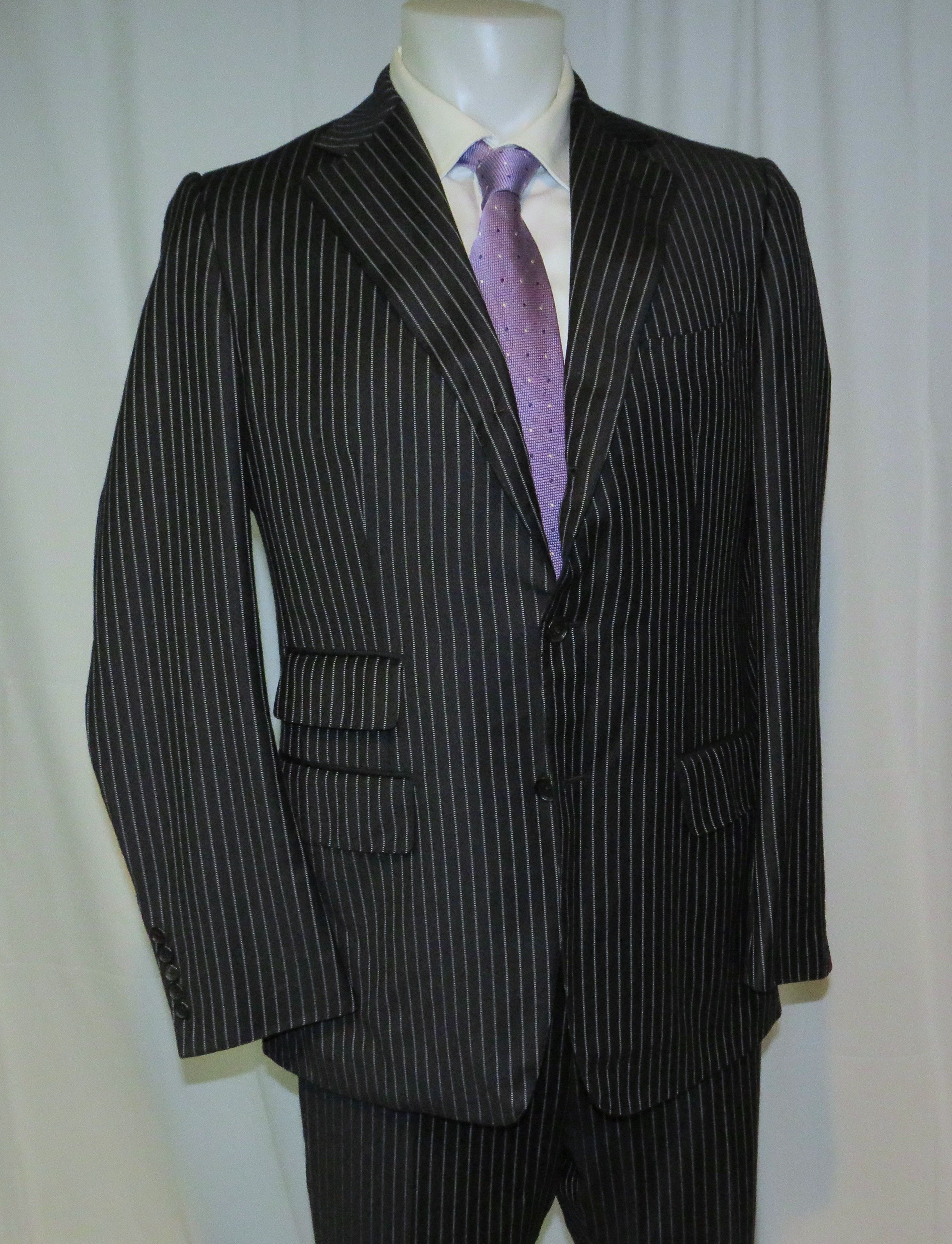 Tom Ford Base B Cashmere Blend Black Striped Three Roll Two Suit 42R Size 42R - 9 Thumbnail