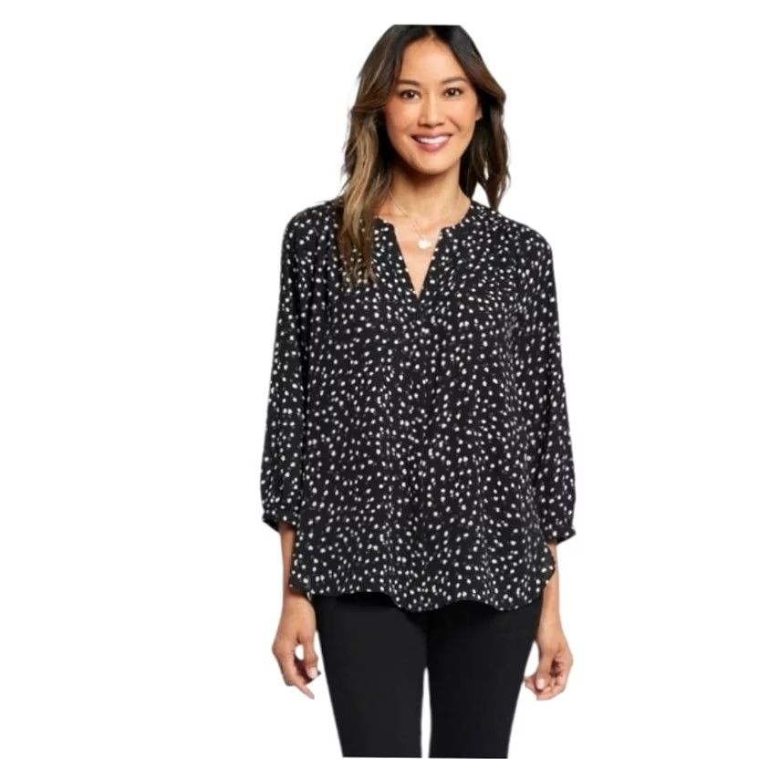 Vintage VINTAGE Jachs Girlfriend Blouse Shirt 3/4 Sleeve V-Neck Black White Polka Dot Women's S Size S / US 4 / IT 40 - 2 Thumbnail