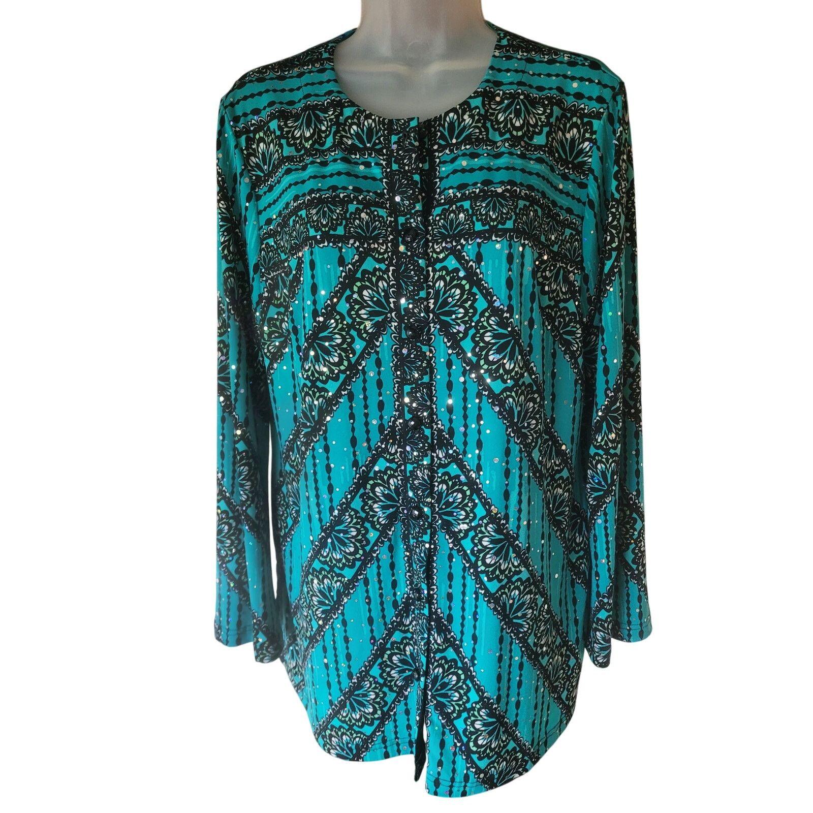 Bob Mackie Bob Mackie Blouse Green/Black Sparkle Loose Fit New Sz M Size M / US 6-8 / IT 42-44 - 1 Thumbnail