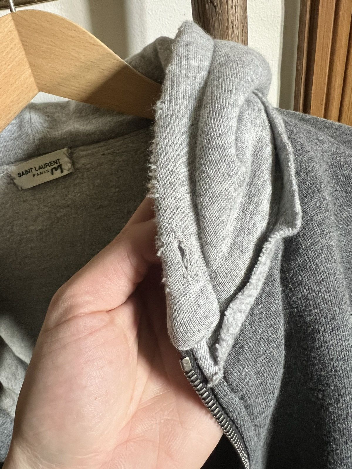 Saint Laurent Paris Saint laurent grey distressed two tone hoodie Size US M / EU 48-50 / 2 - 4 Thumbnail