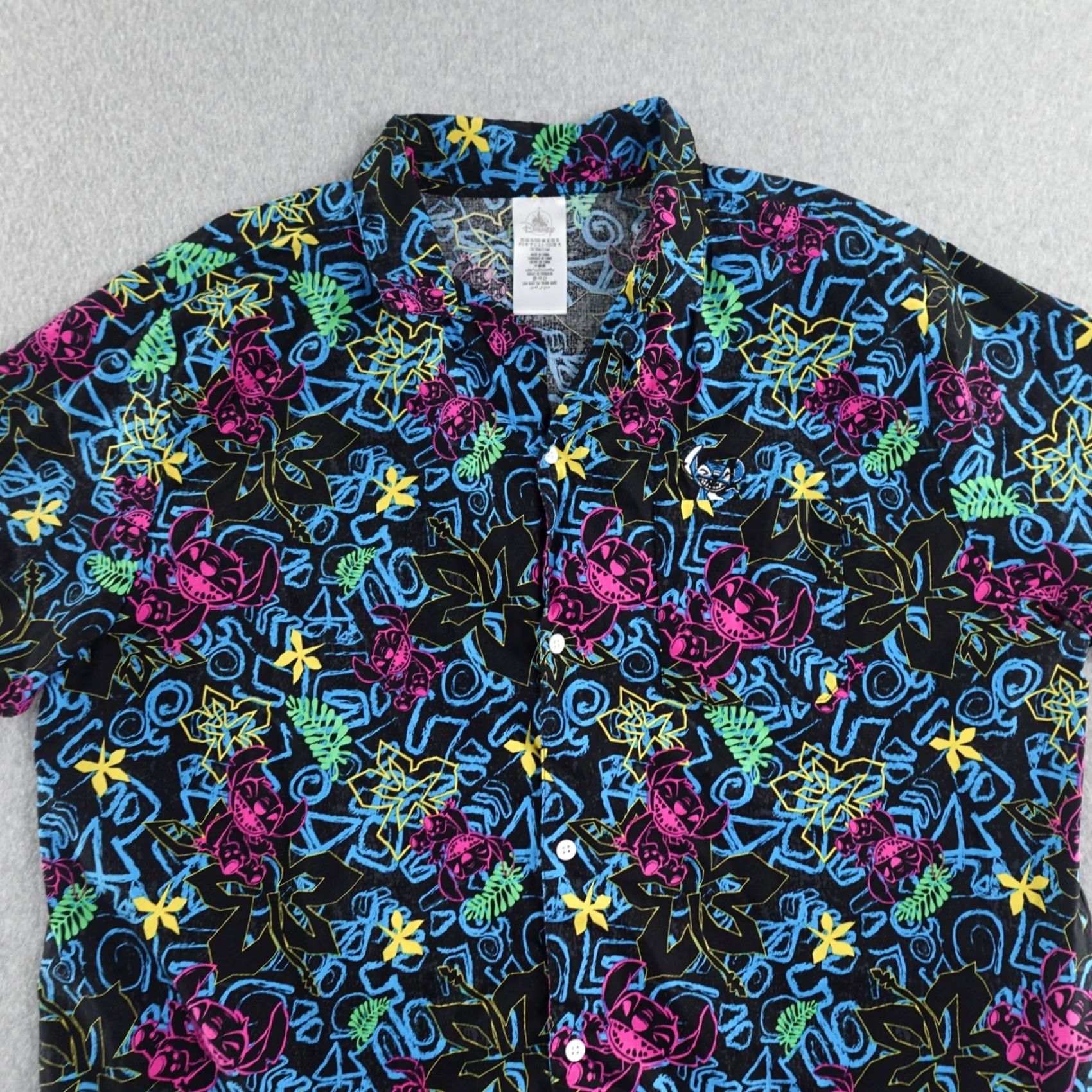 Disney Disney Parks Shirt Adult XL Hawaiian Stitch Button-Up Camp Multicolor Short Sleeve 90s Theme Mens Size US XL / EU 56 / 4 - 6 Thumbnail