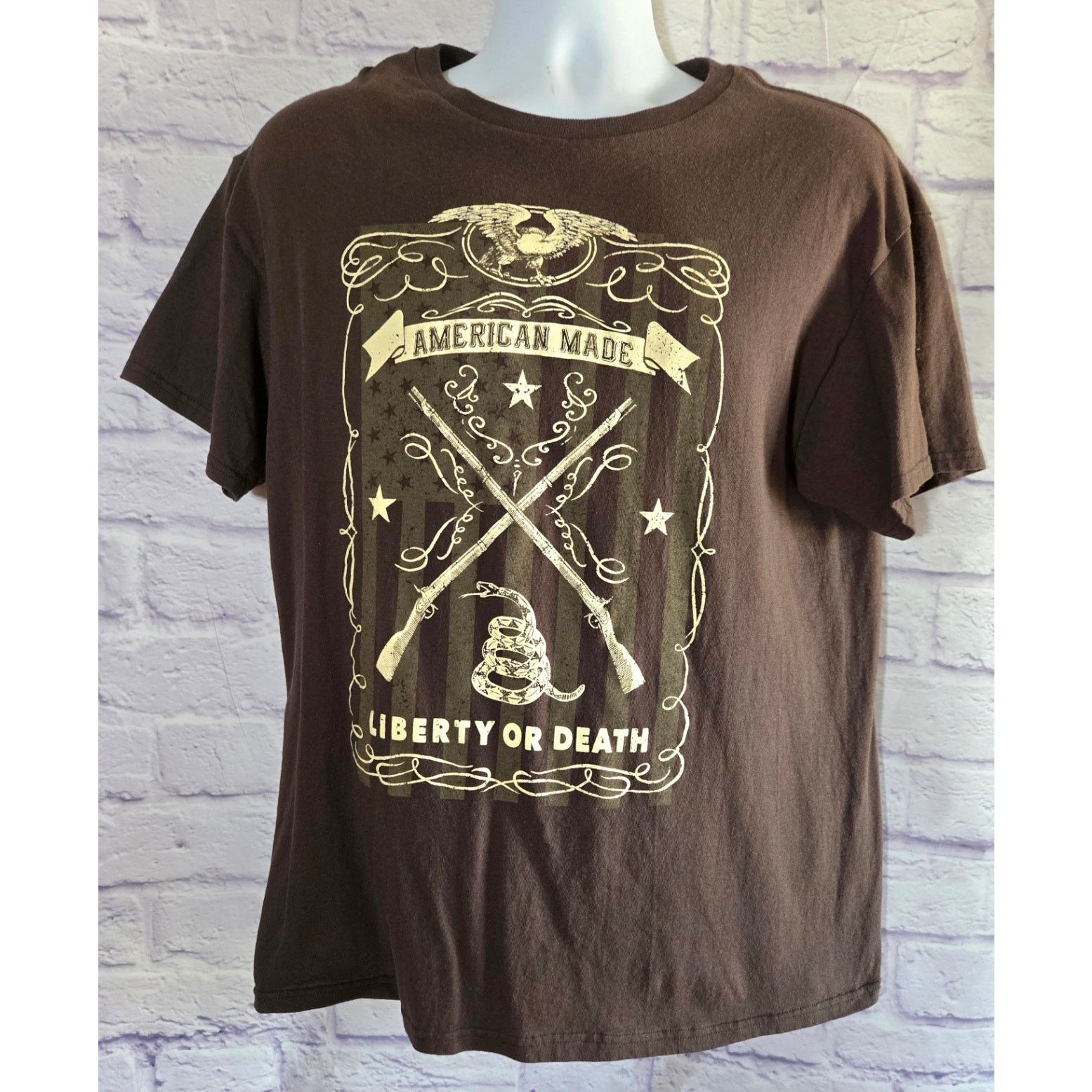 Delta Delta Brown Tan American Made Liberty Or Death Shirt Large Size US L / EU 52-54 / 3 - 1 Thumbnail