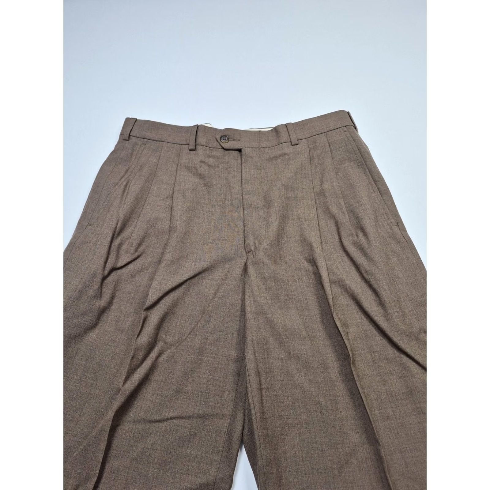 Vintage Stuart Edward Limited Dress Pants Mens 34x36 Beige Wool Pleated Unhemmed NWT Size US 34 / EU 50 - 2 Thumbnail