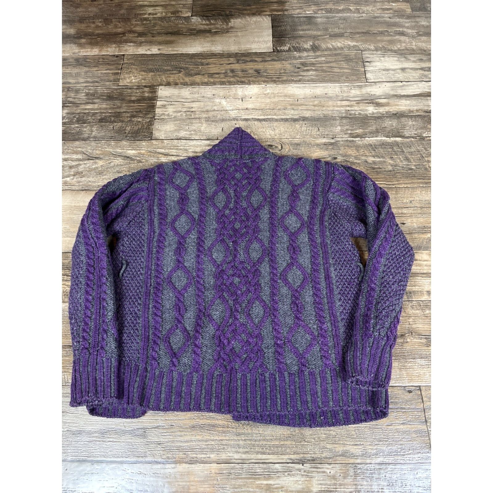 Vintage VINTAGE Aran Crafts Cardigan Womens M Purple Wool Cable-Knit Open Front Cowl Neck Sweater Size M / US 6-8 / IT 42-44 - 5 Thumbnail