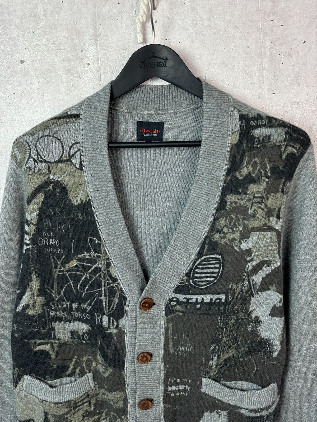 Roberto Cavalli Roberto Cavalli Devils Printed Grey Cotton Blend Cardigan Size US S / EU 44-46 / 1 - 2 Thumbnail
