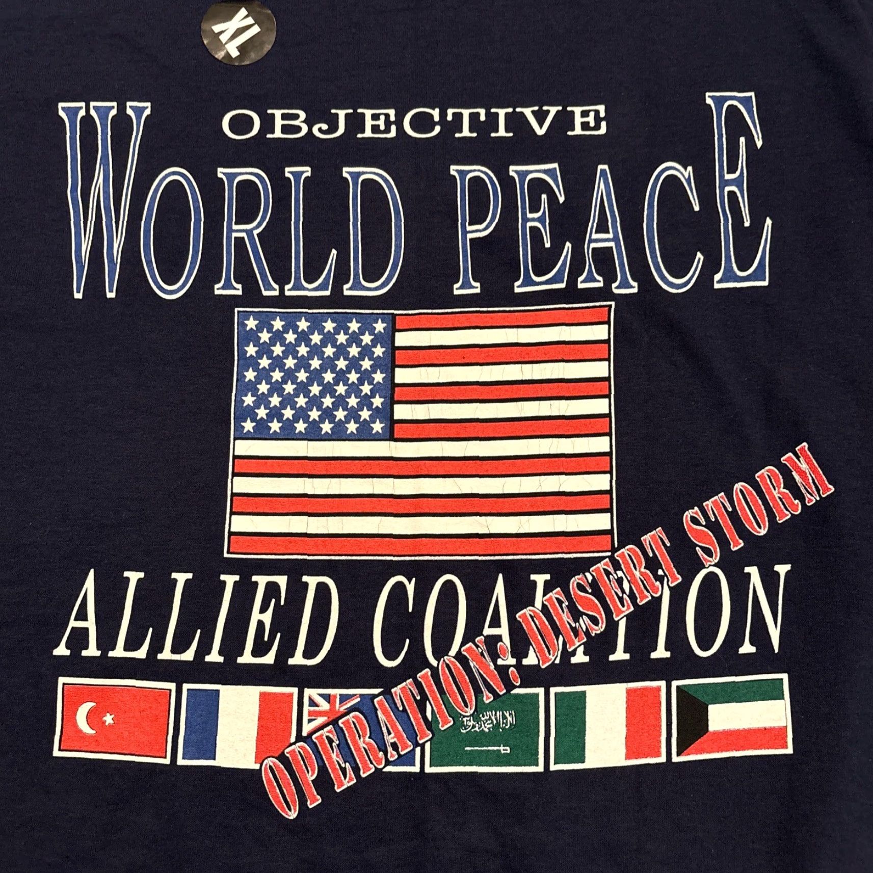 Fruit Of The Loom VINTAGE Objective World Peace Allied Coalition Operation Desert Storm T-Shirt XL Men Blue 90s Peace Storm; Fruit of the Loom" Size US XL / EU 56 / 4 - 2 Thumbnail