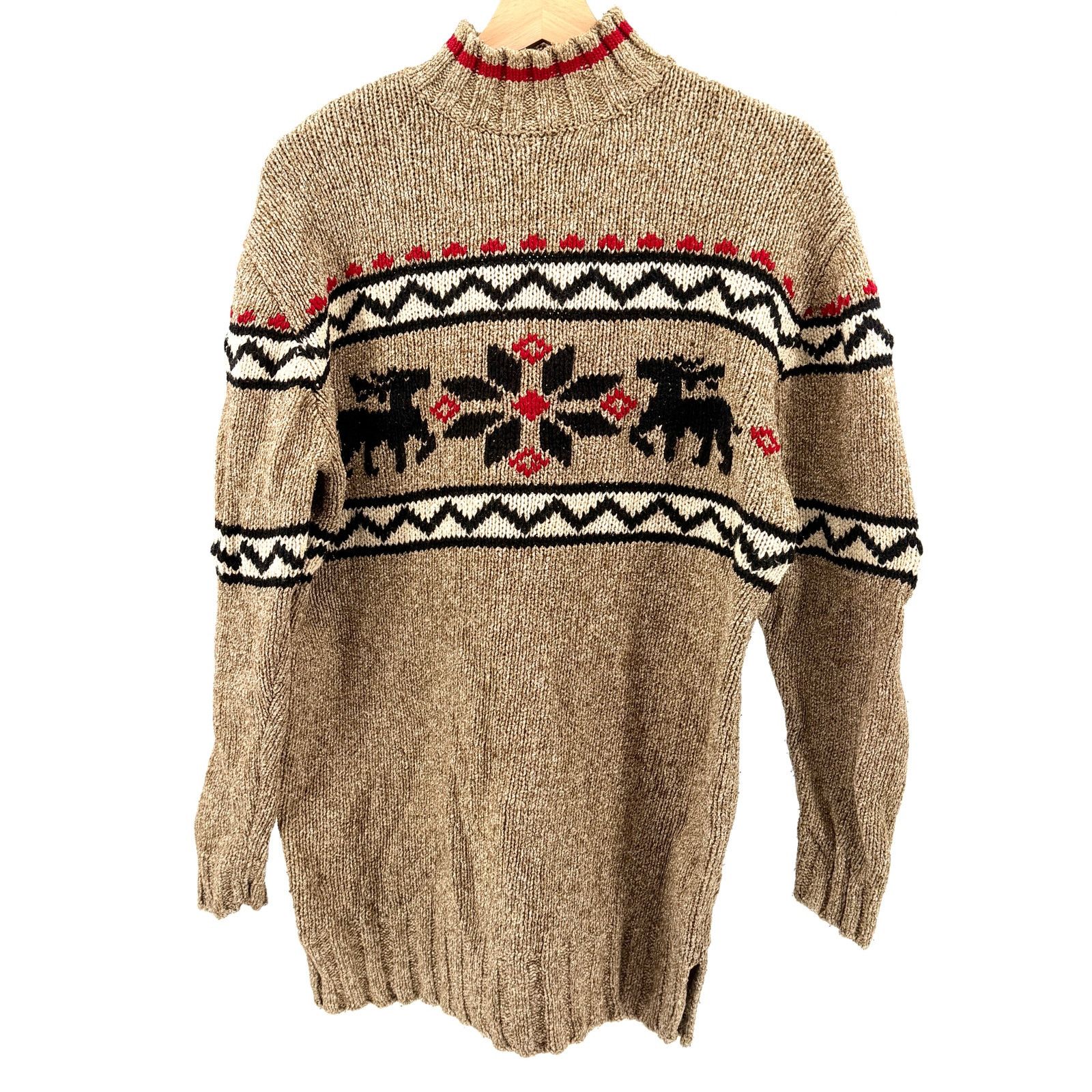 Eddie Bauer Vintage 90s Tan Red Fair Isle Reindeer Silk Blend Sweater Size XS / US 0-2 / IT 36-38 - 1 Thumbnail