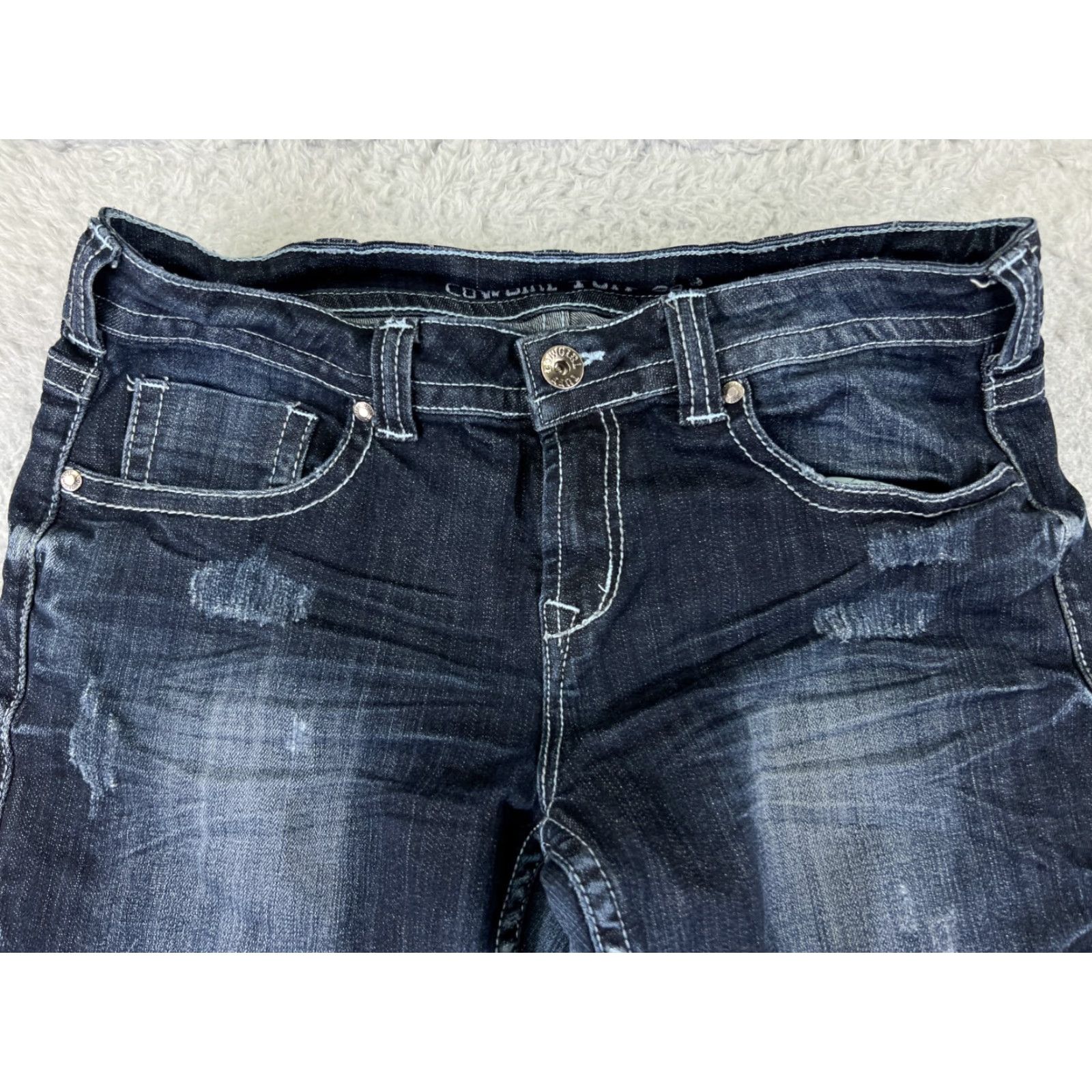 Denime Cowgirl Tuff Jeans Women Bootcut Denim 30x30 Blue Distressed 5-Pocket Regular Waist 30 Inseam Cowboy Southwestern 30 Color Blue Size 30" / US 8 / IT 44 - 4 Thumbnail