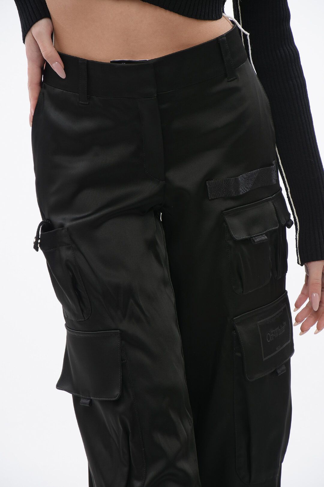 Off-White og1mm1125 Satin Cargo Toybox Pant in Black Size 28" / US 6 / IT 42 - 2 Thumbnail