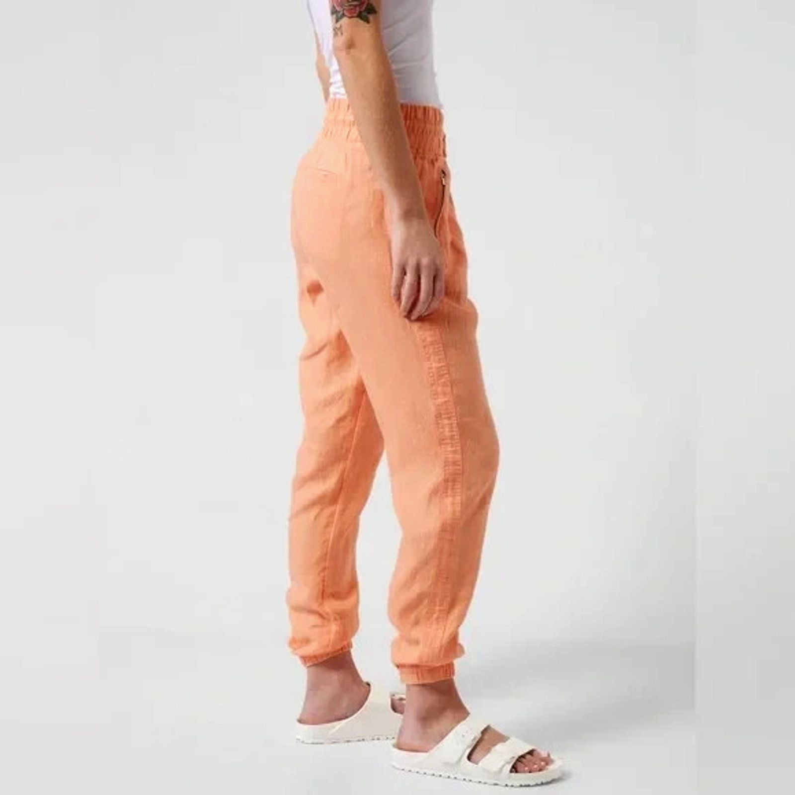 Athleta ATHLETA CABO ORANGE LINEN ZIP POCKETS ELASTIC WAIST JOGGERS Size 27" / US 4 / IT 40 - 3 Thumbnail