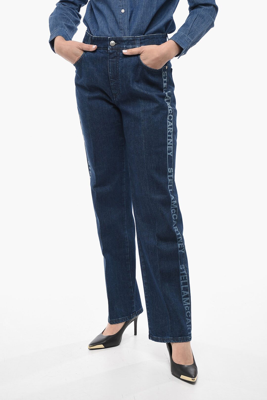 Stella McCartney og1mm0824 Straight Fit Denims With Side Logoed in Blue Size 27" / US 4 / IT 40 - 1 Thumbnail