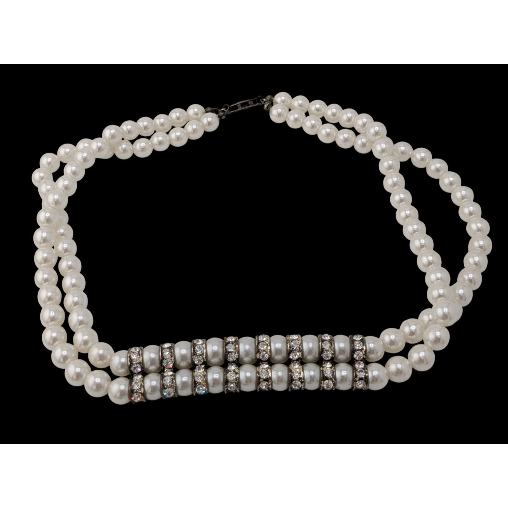 Other Vintage Double Strand Faux Pearl Rhinestone Necklace With Si Size ONE SIZE - 1 Thumbnail