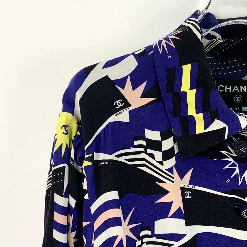 Chanel Chanel Multi-color geometric pattern printed mulberry silk Size XS / US 0-2 / IT 36-38 - 3 Thumbnail