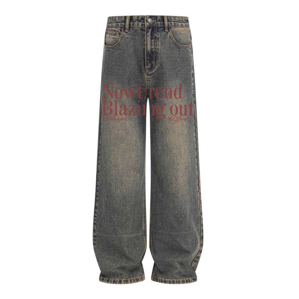Vintage American retro letter print distressed washed denim jeans Size US 32 / EU 48 - 1 Thumbnail