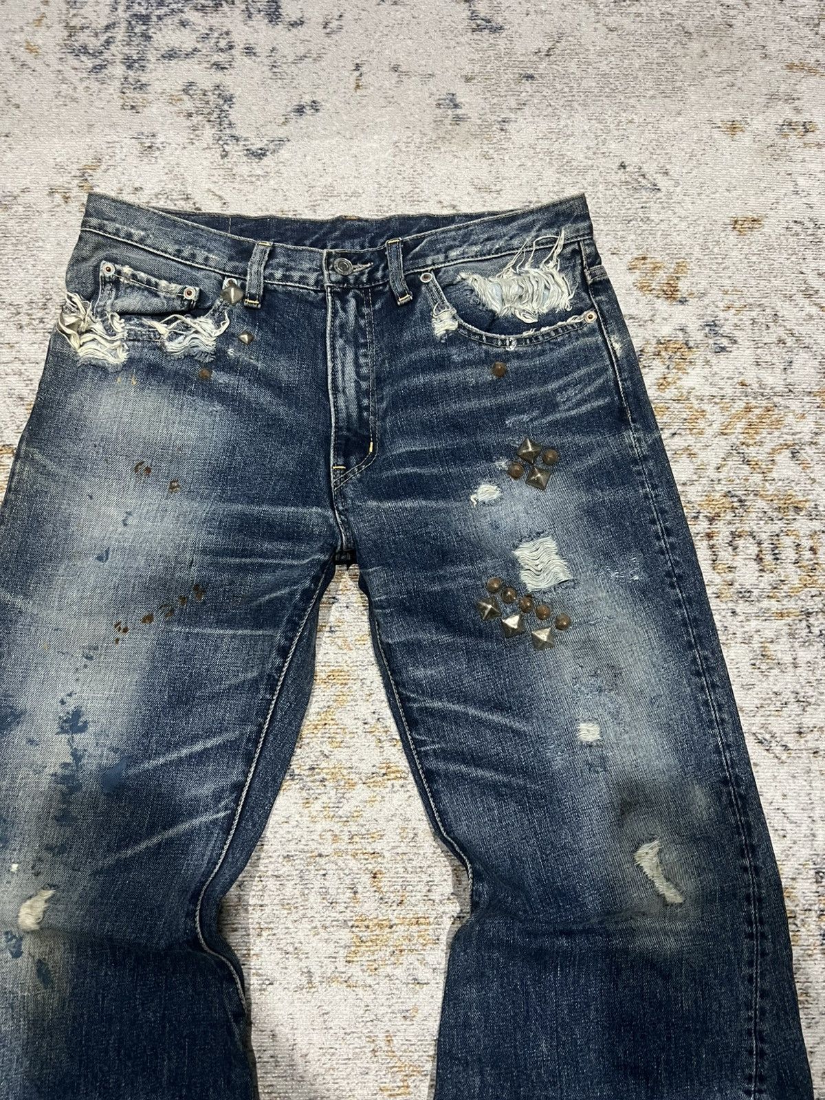 If Six Was Nine × Le Grande Bleu (L.G.B.) × Tornado Mart RNA Japan Stud Distressed Super Flare Jeans Size US 31 - 3 Thumbnail