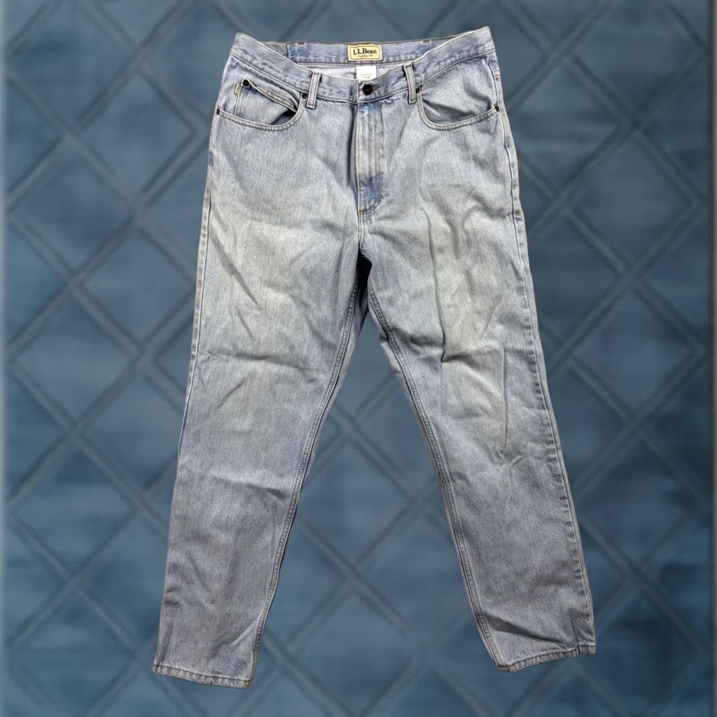 Denime LL Bean Jeans Mens Classic Fit Straight Leg Light Wash Denim 37x32 Blue Cotton Denim Regular Inseam 32 Mens Jeans Size US 37 - 1 Thumbnail