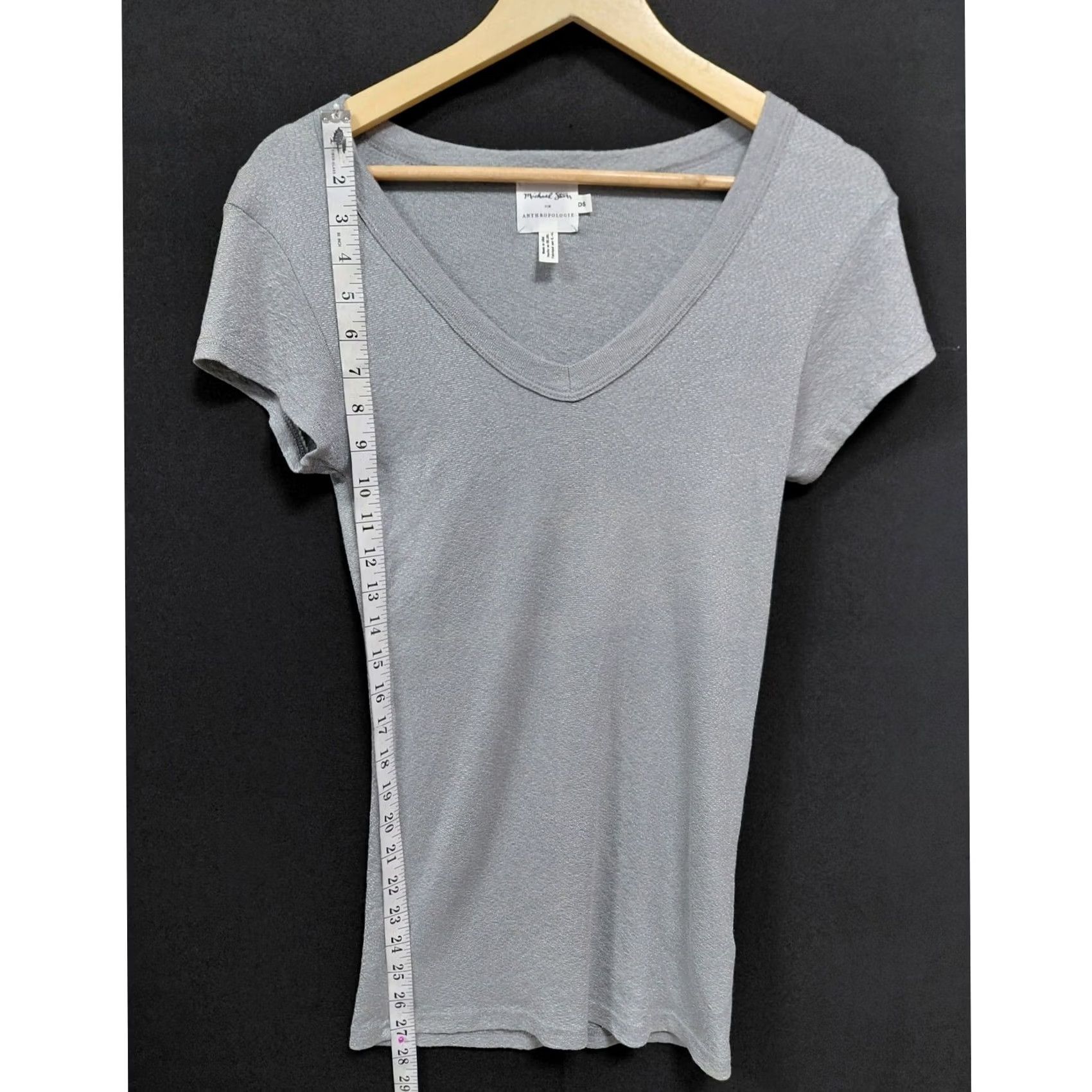 Michael Stars Michael Stars for Anthropologie Gray V-Neck T-Shirt Solid Knit Women Size OS Size ONE SIZE - 5 Thumbnail