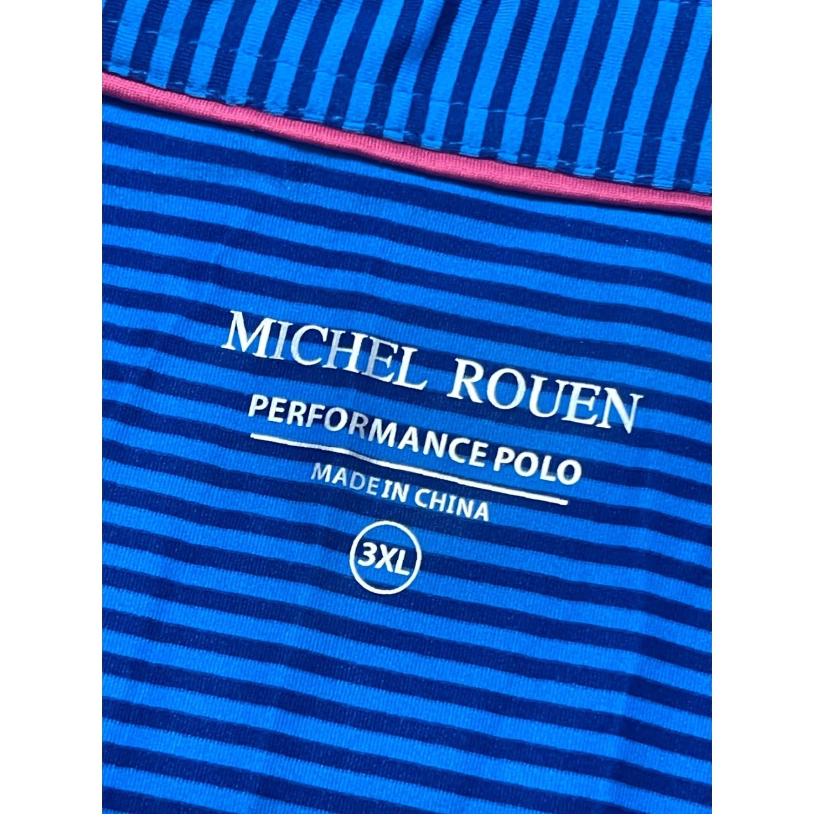 Vintage Michel Rouen Shirt Mens 3XL Blue Striped Performance Polo Short Sleeve Shirt Polo Reg Wool? Size US XXL / EU 58 / 5 - 5 Thumbnail