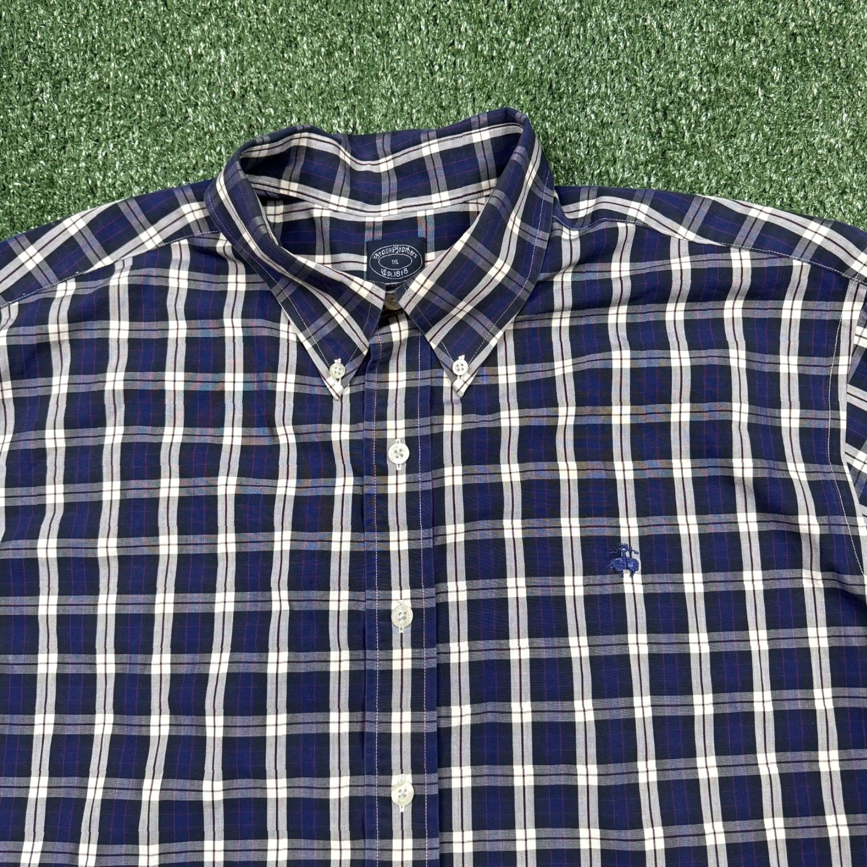 Brooks Brothers BROOKS BROTHERS Button-Up Shirt Men 1XL Blue Plaid Long Sleeve Casual Business Read Size US XL / EU 56 / 4 - 5 Thumbnail