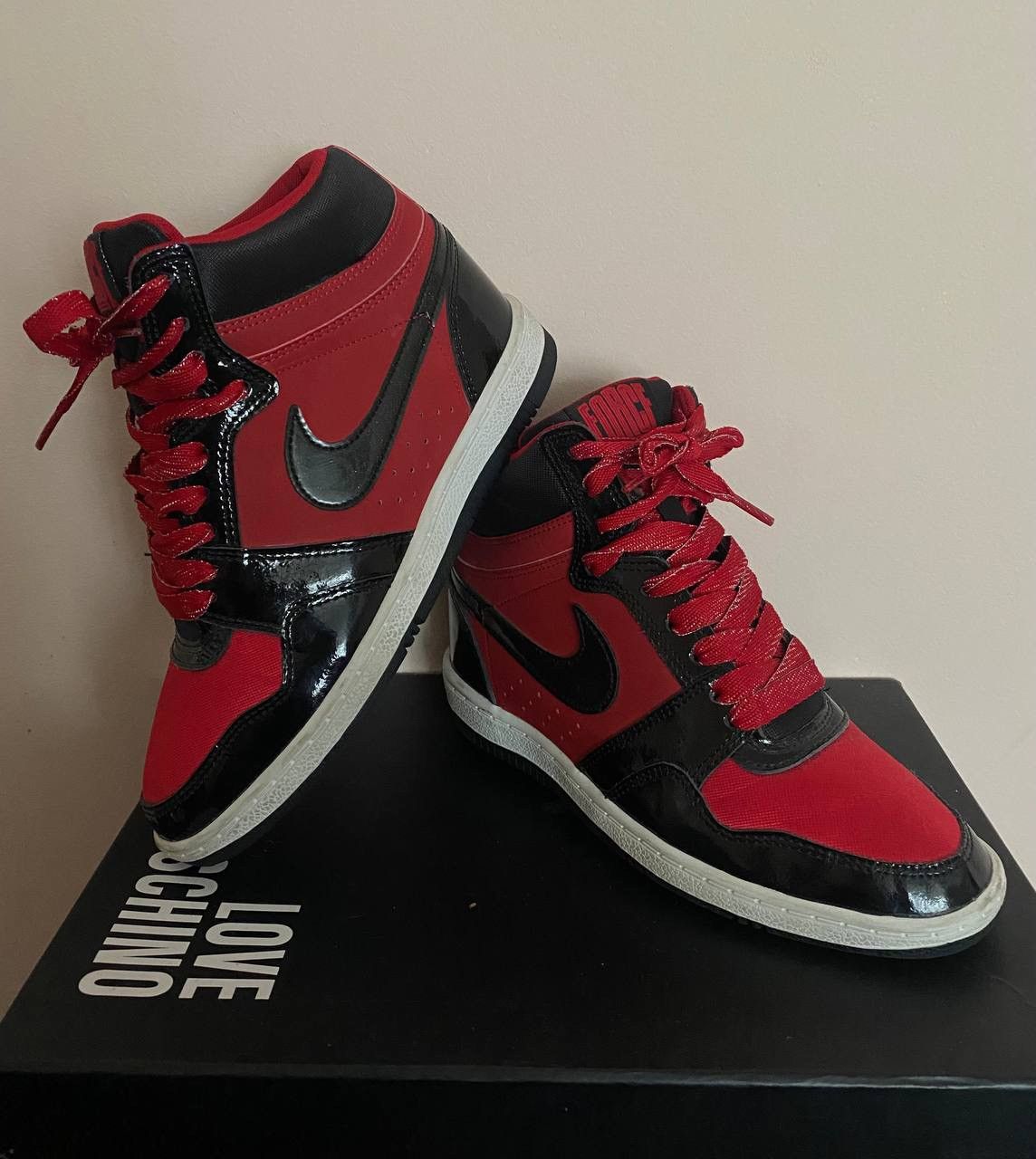 Nike Nike Force Dunk Sky Hi High Hidden Wedge Heel Black Red Bred Size US 7.5 / IT 37.5 - 1 Thumbnail