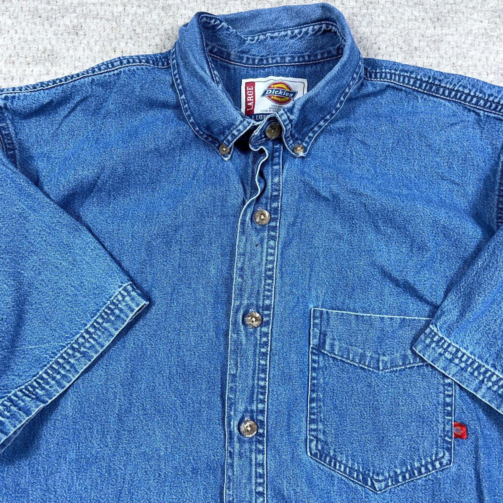 Dickies Dickies Shirt Men Large Blue Denim Button Up Workwear Pocket Indigo Adult Size US L / EU 52-54 / 3 - 2 Thumbnail