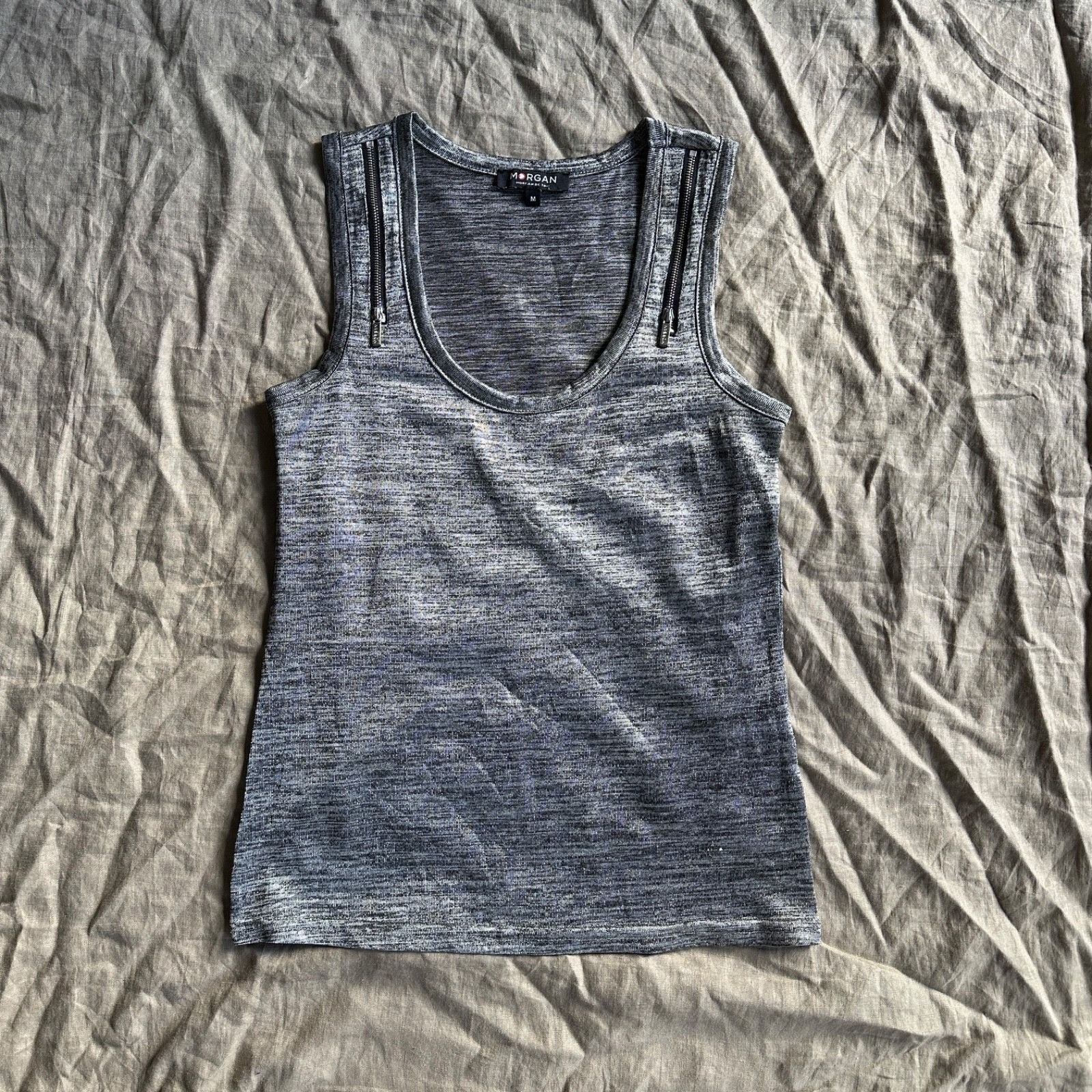 Morgan De Toi Morgan De Toi Grey Sleeveless Tank Top Zip 9390AC Size M / US 6-8 / IT 42-44 - 1 Thumbnail