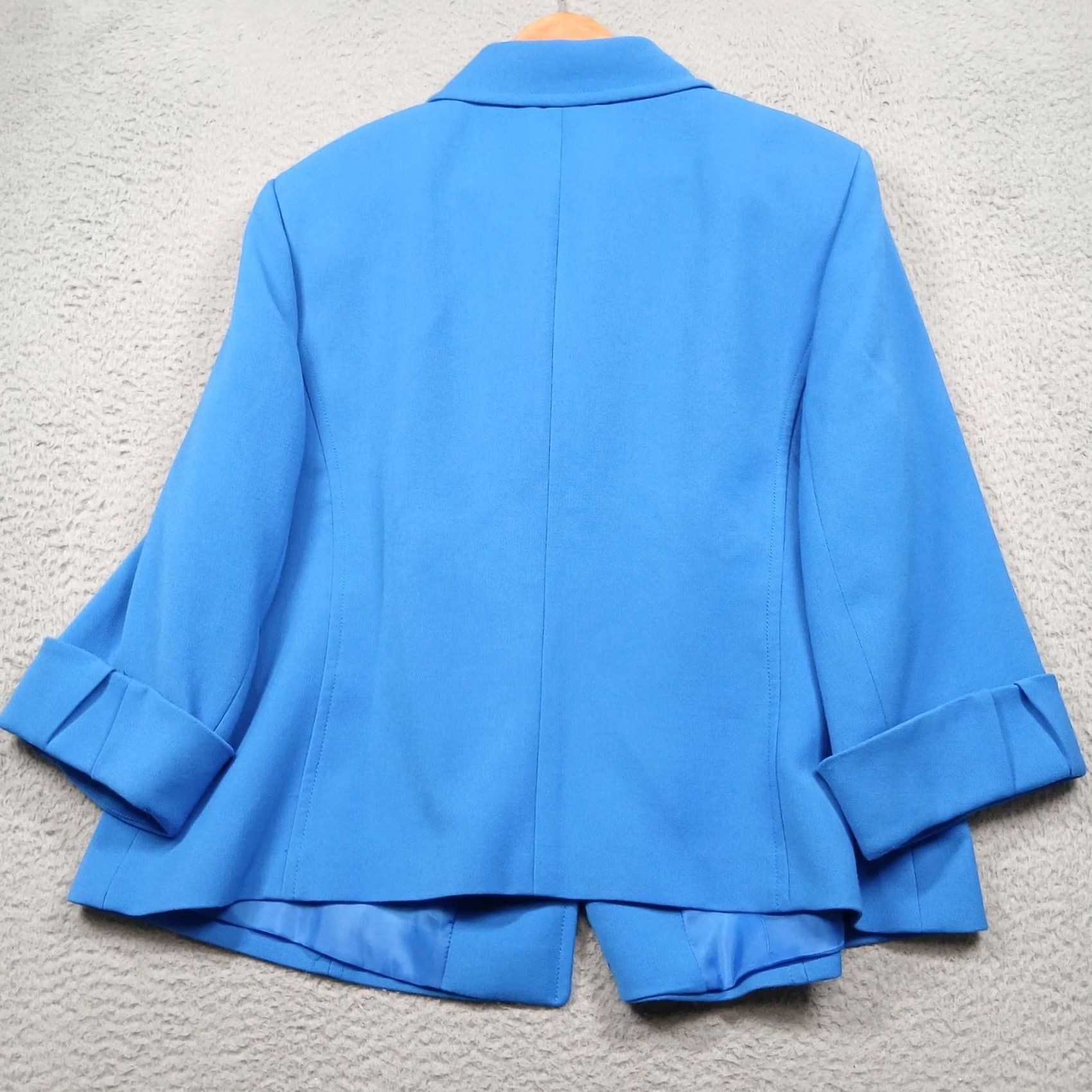 Vintage Tahari Arthur S Levine Blazer Jacket Women Blue Solid 3/4 Sleeve Button Single-Breasted Lined Workwear Tailored Size L / US 10 / IT 46 - 3 Thumbnail