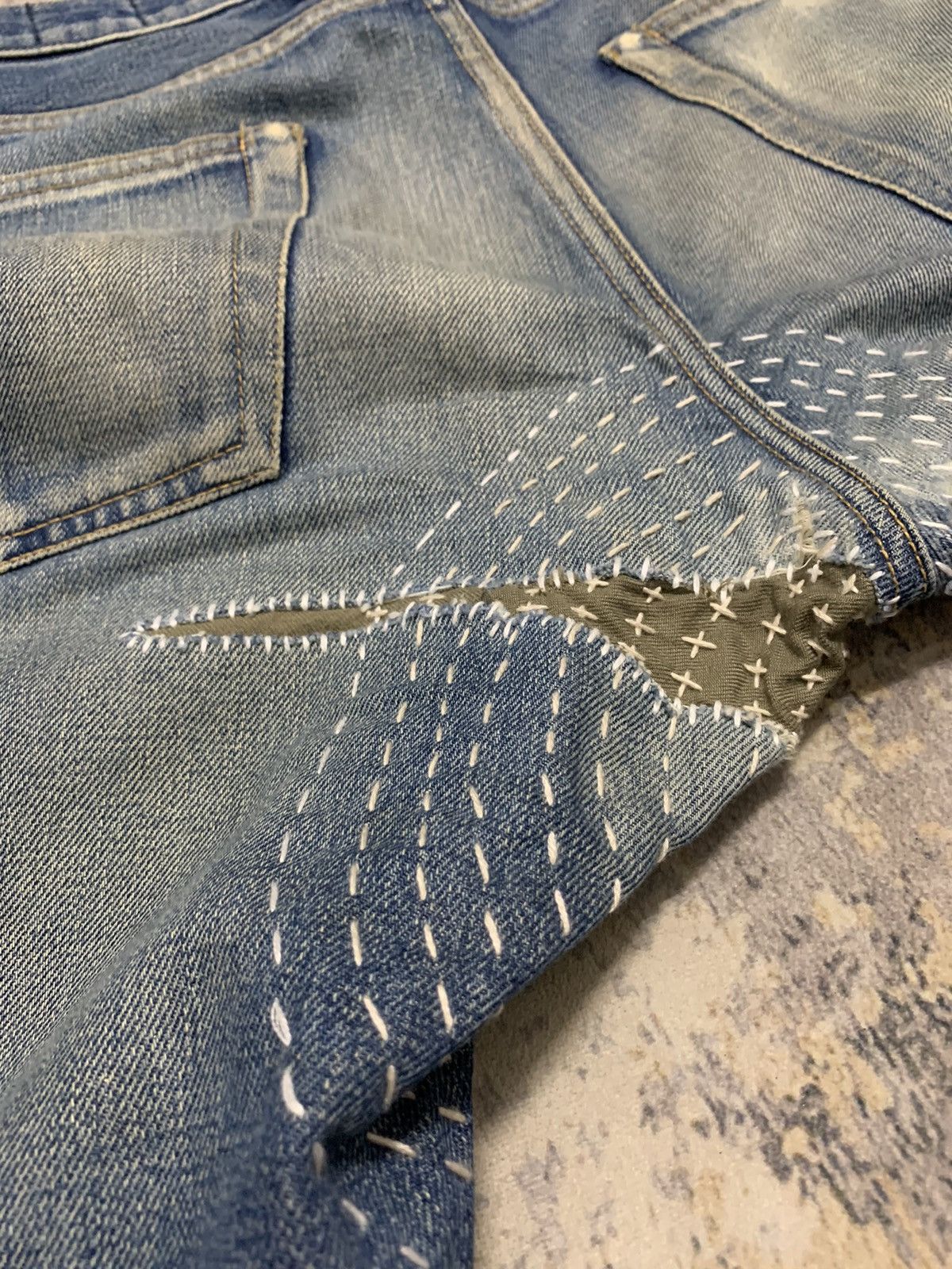 Japanese Brand Japanese Blue Work Custom Sashiko Boro Selvedge Denim Size US 35 - 20 Thumbnail