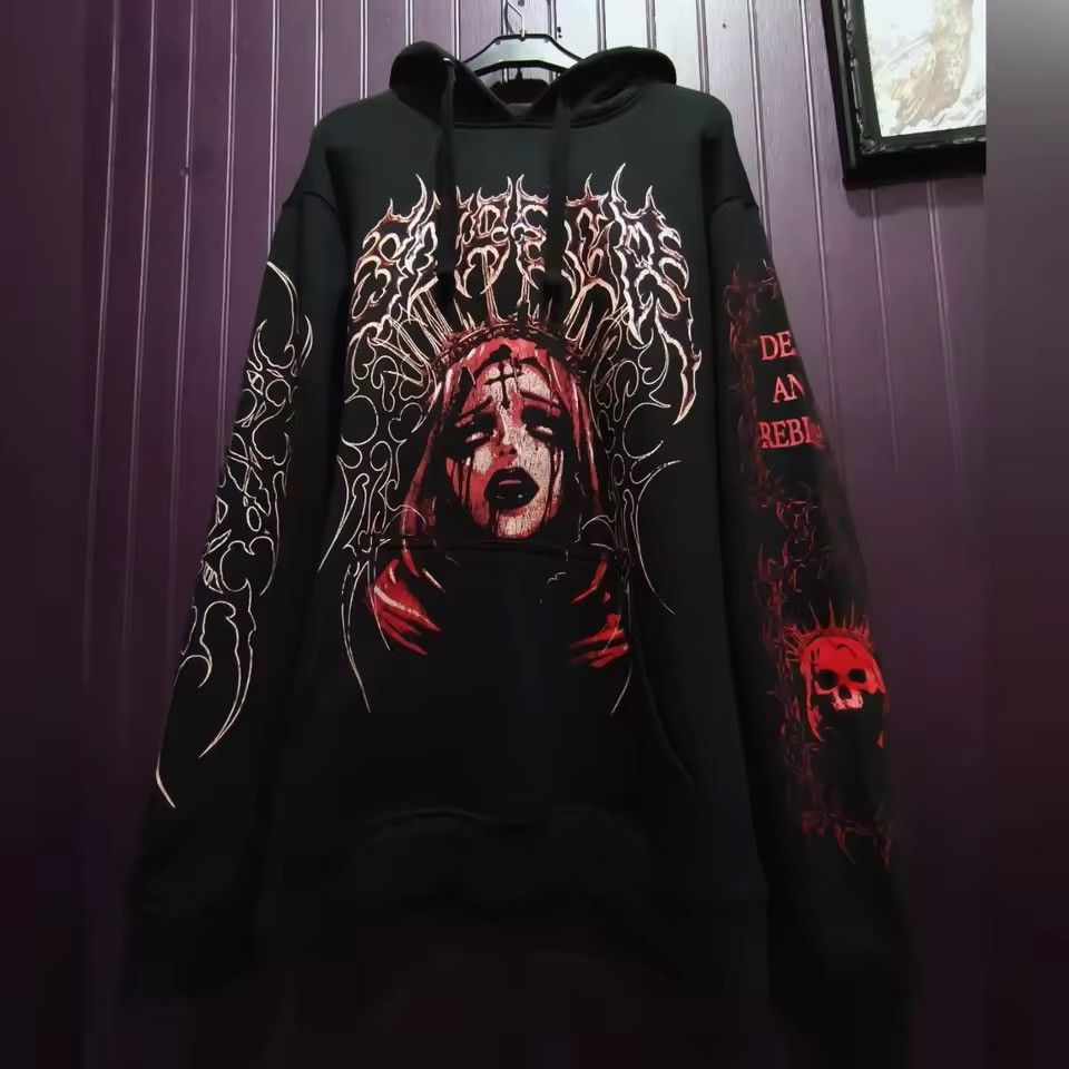Japanese Brand Y2K Black Dark Theme Hooded Sweatshirt Size US XXL / EU 58 / 5 - 1 Thumbnail