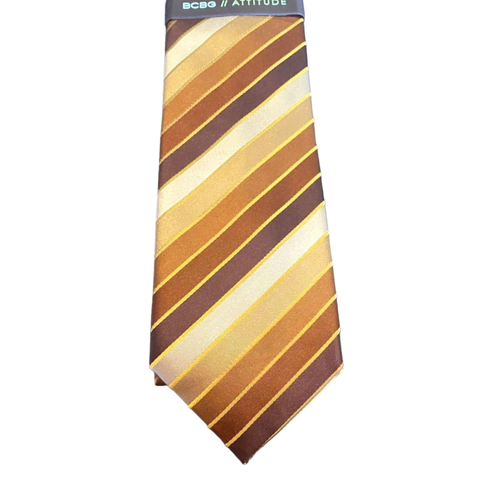 Bcbgmaxazria VINTAGE? No — BCBG ATTITUDE Tie Men Brown Gold Striped 100% Silk Hand Sewn 57"-60" Classic Width Mens Size ONE SIZE - 2 Thumbnail