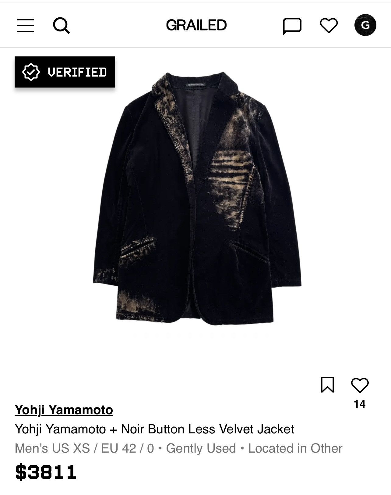Yohji Yamamoto Yohji Yamamoto + Noir Button Less Velvet Jacket Size US XS / EU 42 / 0 - 15 Thumbnail