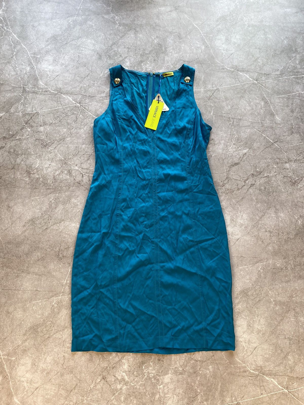 Designer × Versace × Versace Jeans Couture RRP 400€! New Versace Jeans Couture Blue Midi Dress Luxury Size M / US 6-8 / IT 42-44 - 2 Thumbnail